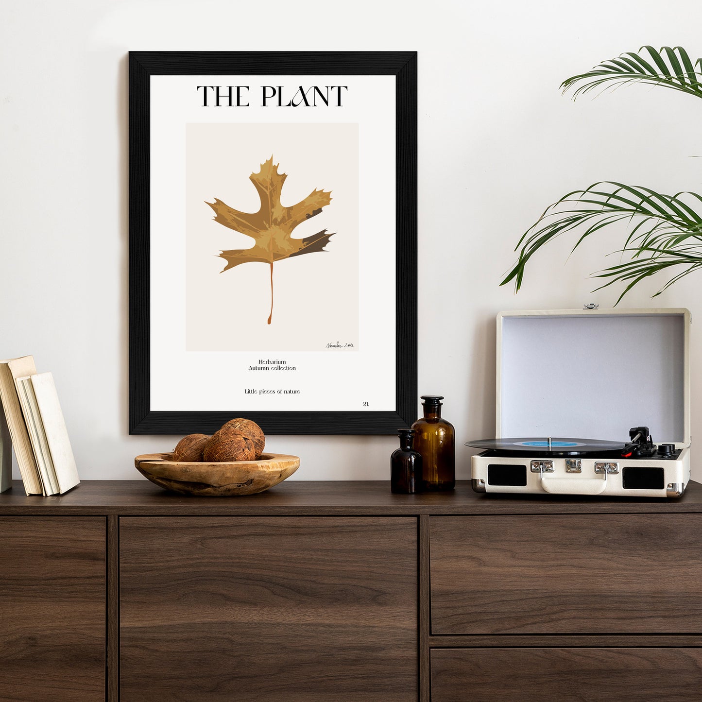 Poster Herbstblatt Im Herbarium Rahmen Holz Mit Passepartout Farbe Natürlich