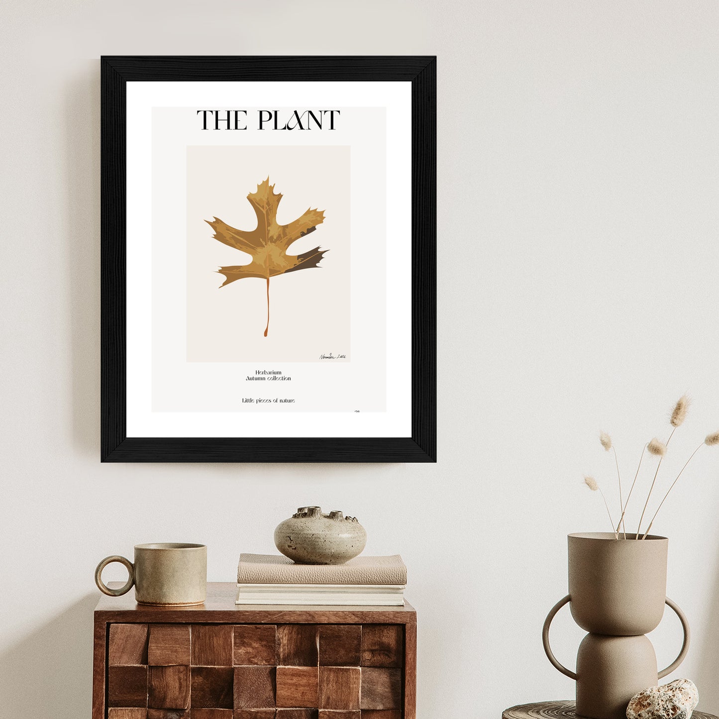 Poster Herbstblatt Im Herbarium Rahmen Holz Mit Passepartout Farbe Natürlich