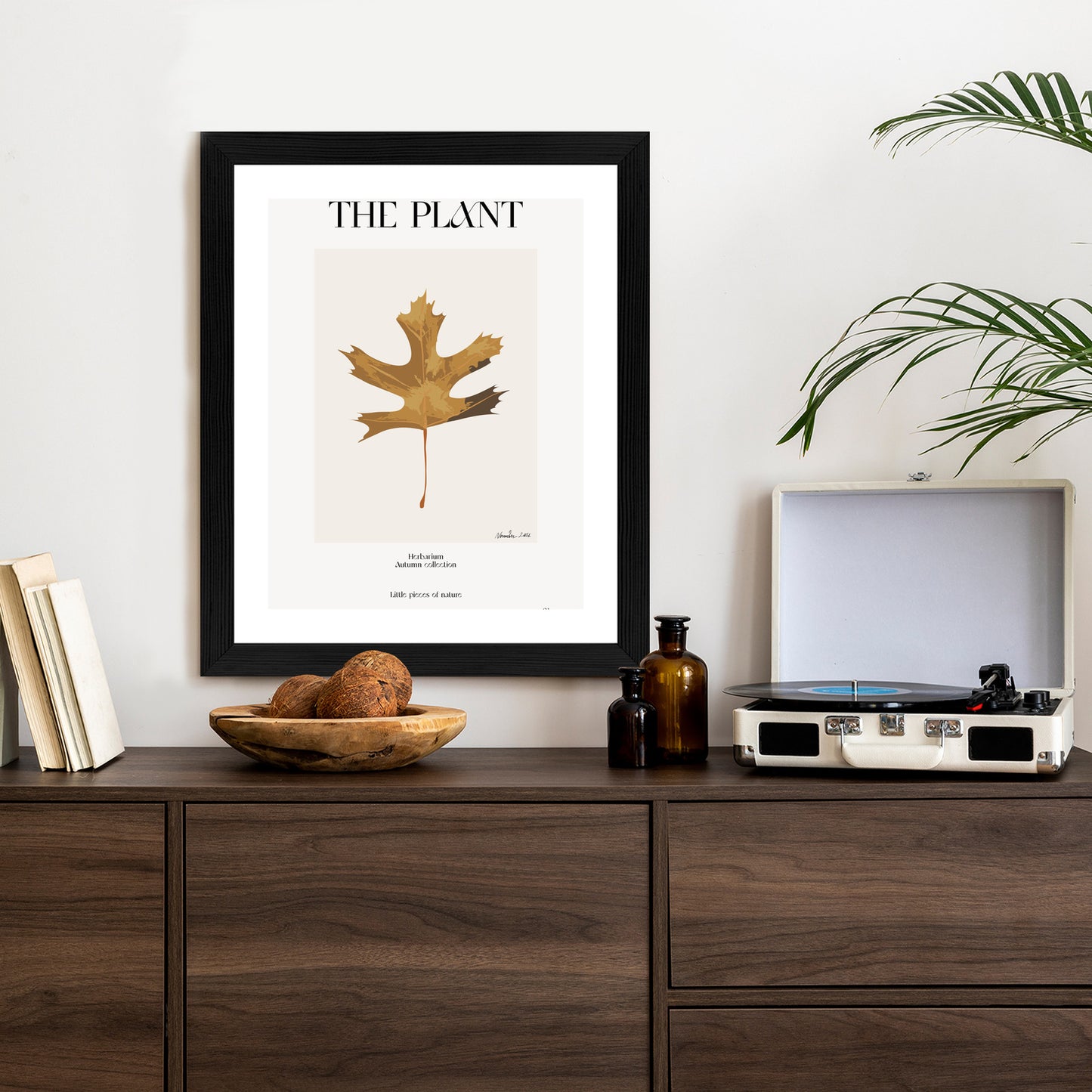 Poster Herbstblatt Im Herbarium Rahmen Holz Mit Passepartout Farbe Natürlich