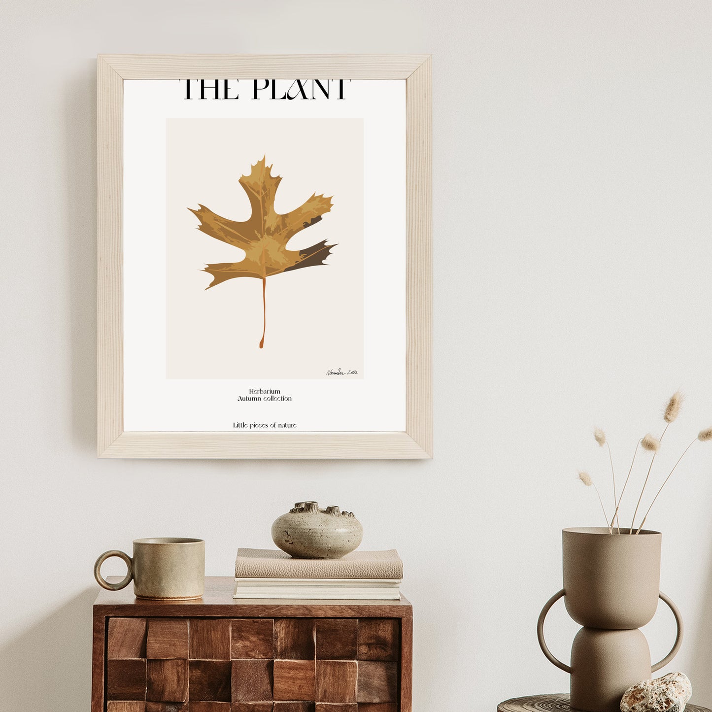 Poster Herbstblatt Im Herbarium Rahmen Holz Mit Passepartout Farbe Natürlich