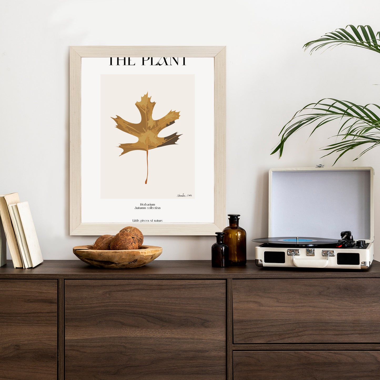 Poster Herbstblatt Im Herbarium Rahmen Holz Mit Passepartout Farbe Natürlich