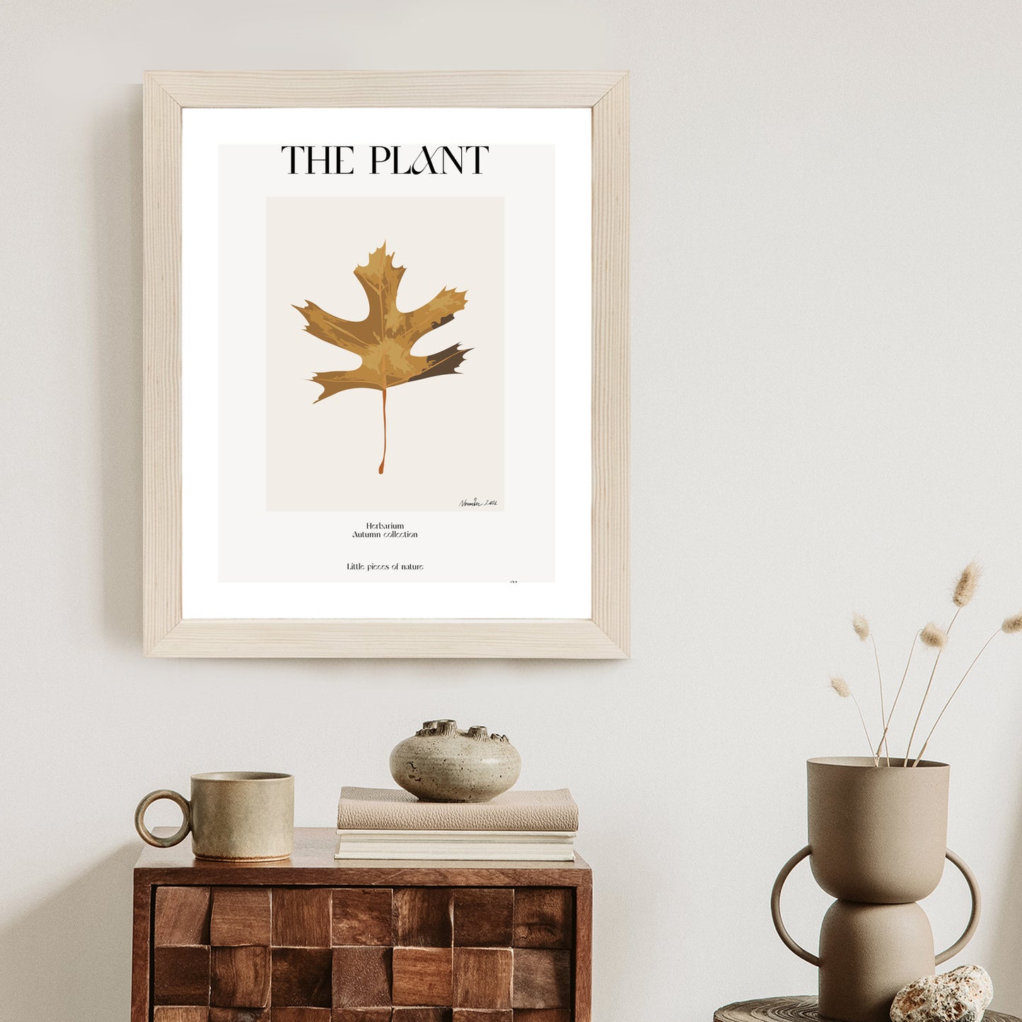 Poster Herbstblatt Im Herbarium Rahmen Holz Mit Passepartout Farbe Natürlich