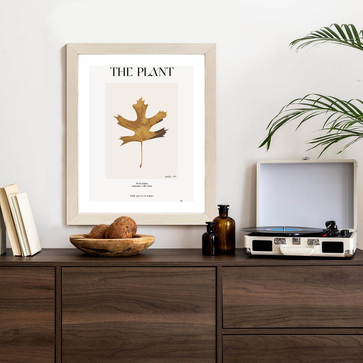 Poster Herbstblatt Im Herbarium Rahmen Holz Mit Passepartout Farbe Natürlich