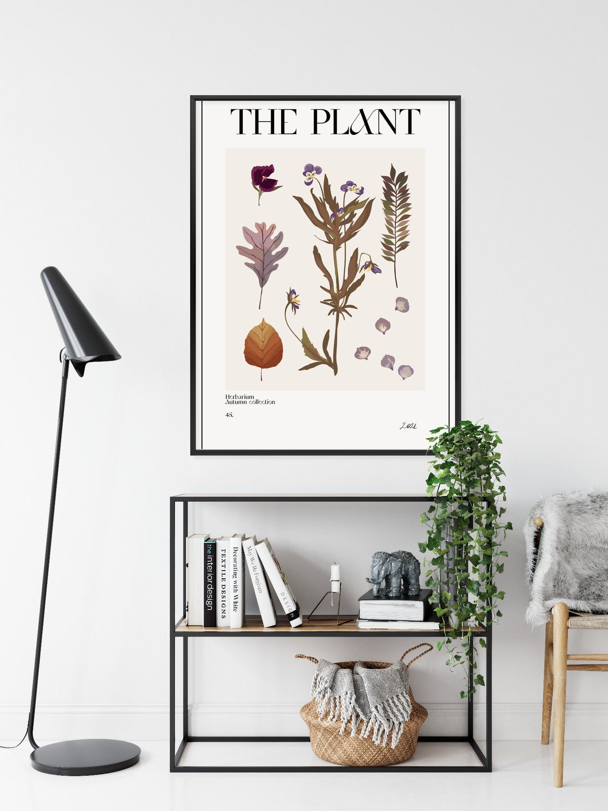 Poster Herbstpflanzen Im Herbarium Rahmen Aluminium Mit Passepartout Farbe Schwarz
