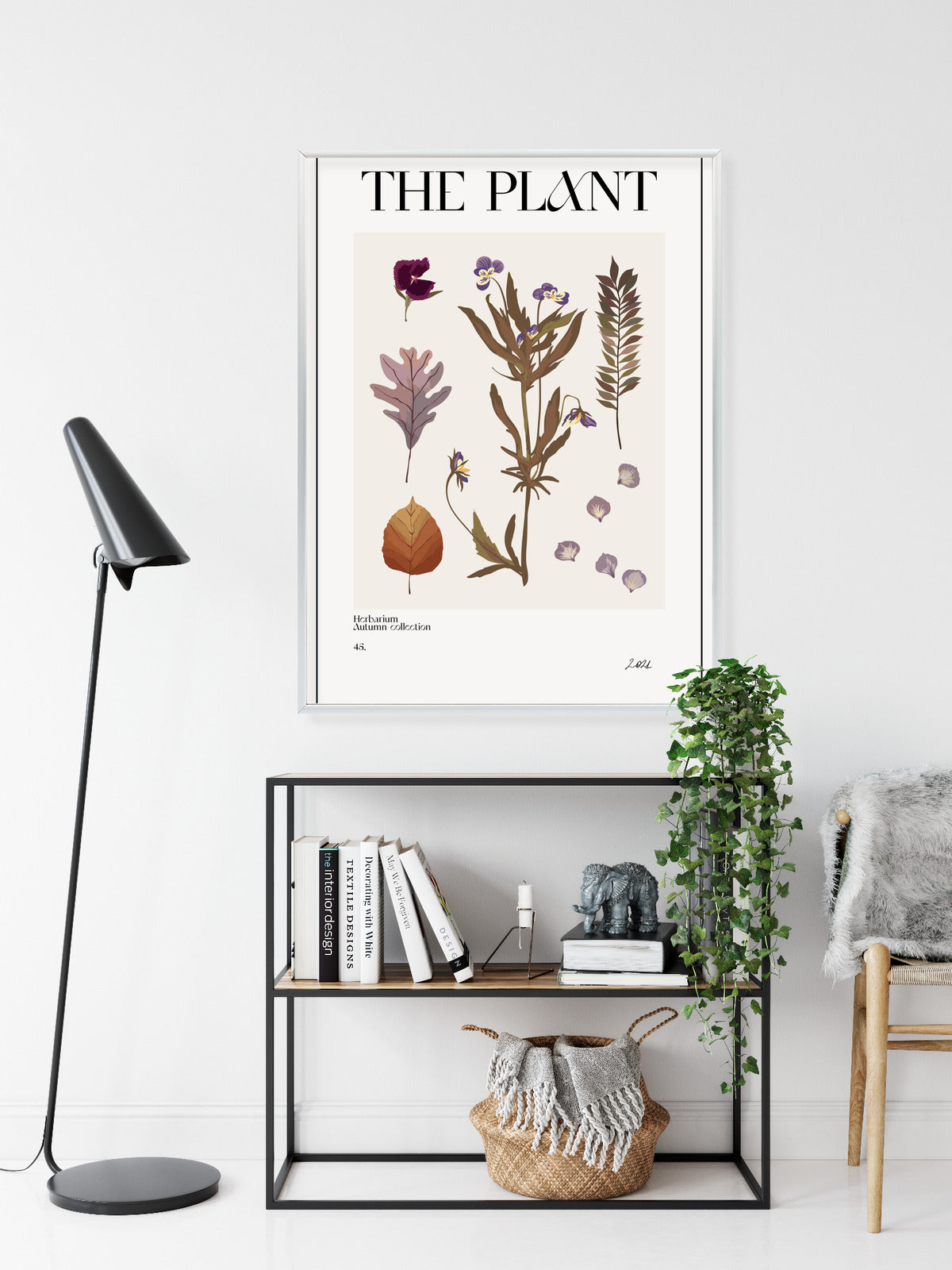 Poster Herbstpflanzen Im Herbarium Rahmen Aluminium Mit Passepartout Farbe Schwarz