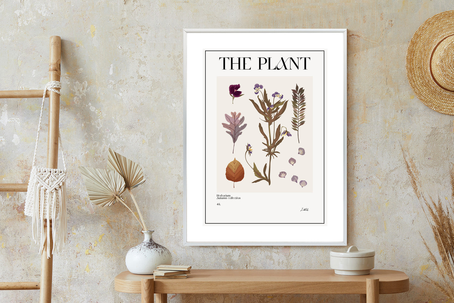 Poster Herbstpflanzen Im Herbarium Rahmen Aluminium Mit Passepartout Farbe Schwarz