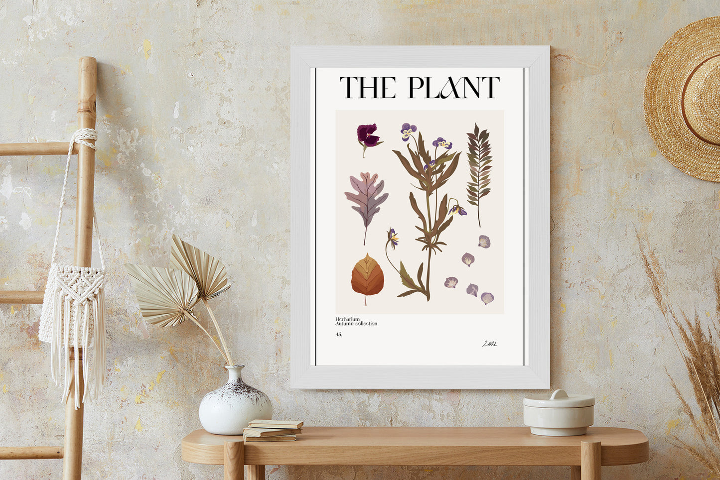 Poster Herbstpflanzen Im Herbarium Rahmen Aluminium Mit Passepartout Farbe Schwarz
