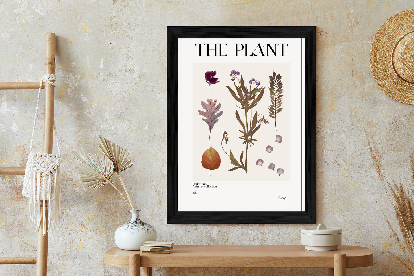 Poster Herbstpflanzen Im Herbarium Rahmen Aluminium Mit Passepartout Farbe Schwarz