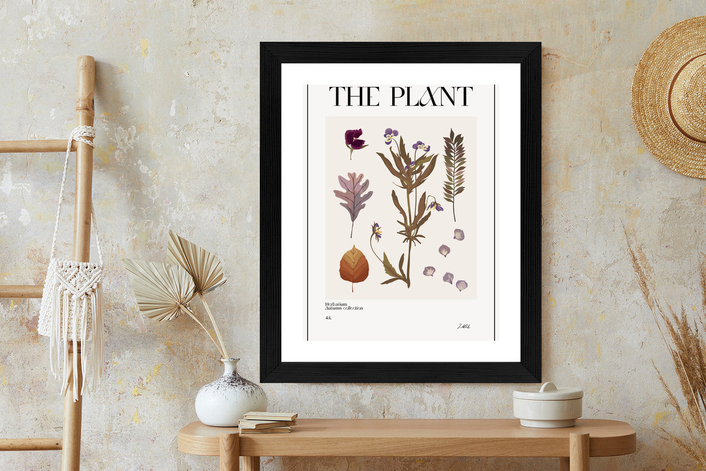 Poster Herbstpflanzen Im Herbarium Rahmen Aluminium Mit Passepartout Farbe Schwarz