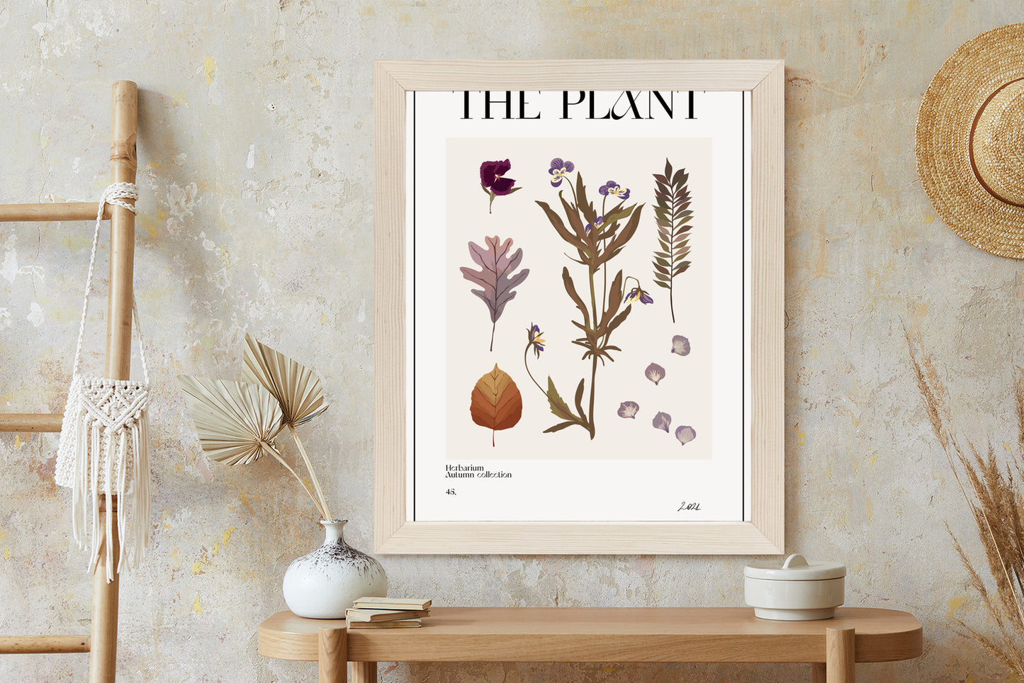 Poster Herbstpflanzen Im Herbarium Rahmen Aluminium Mit Passepartout Farbe Schwarz