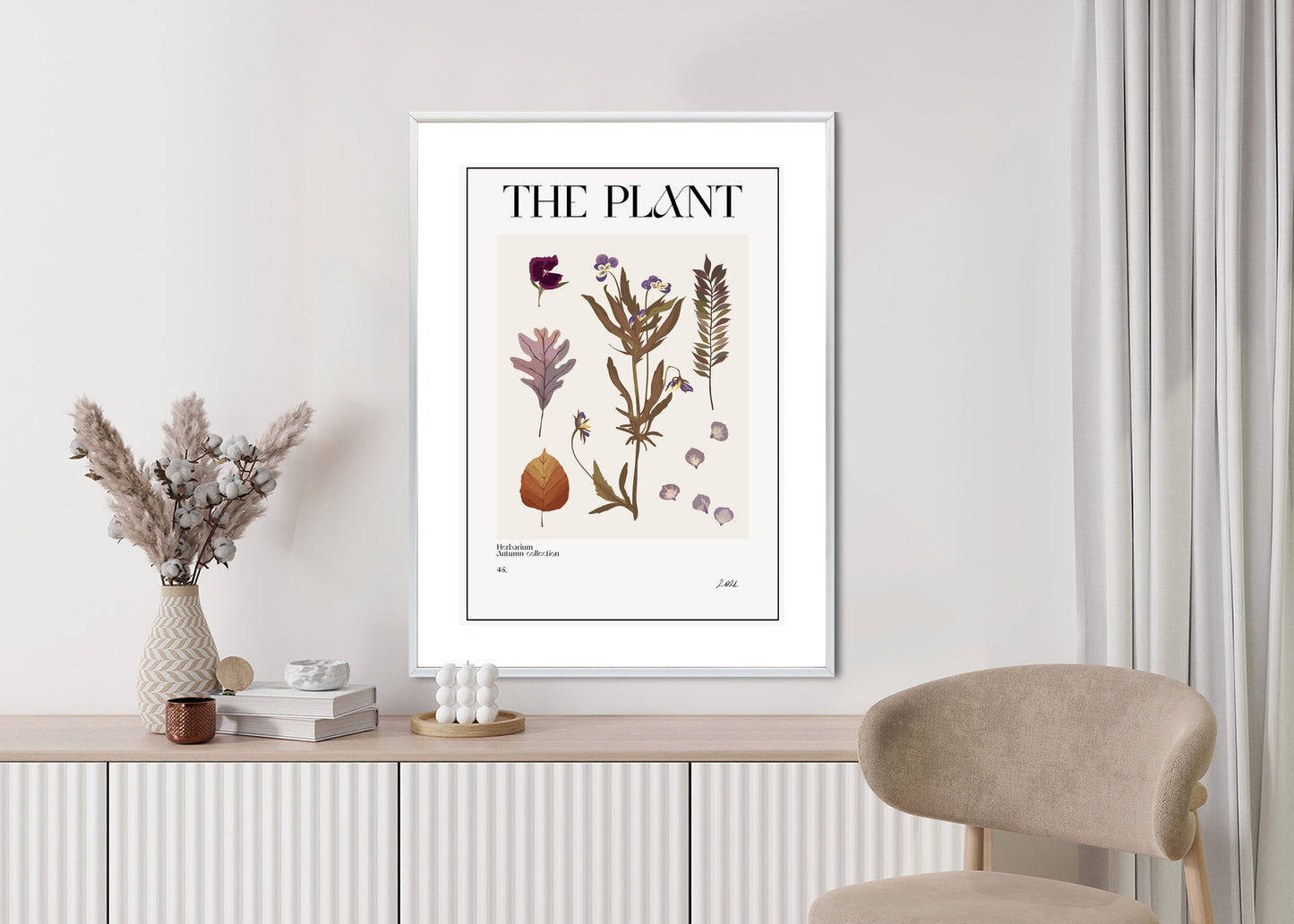 Poster Herbstpflanzen Im Herbarium Rahmen Aluminium Mit Passepartout Farbe Schwarz