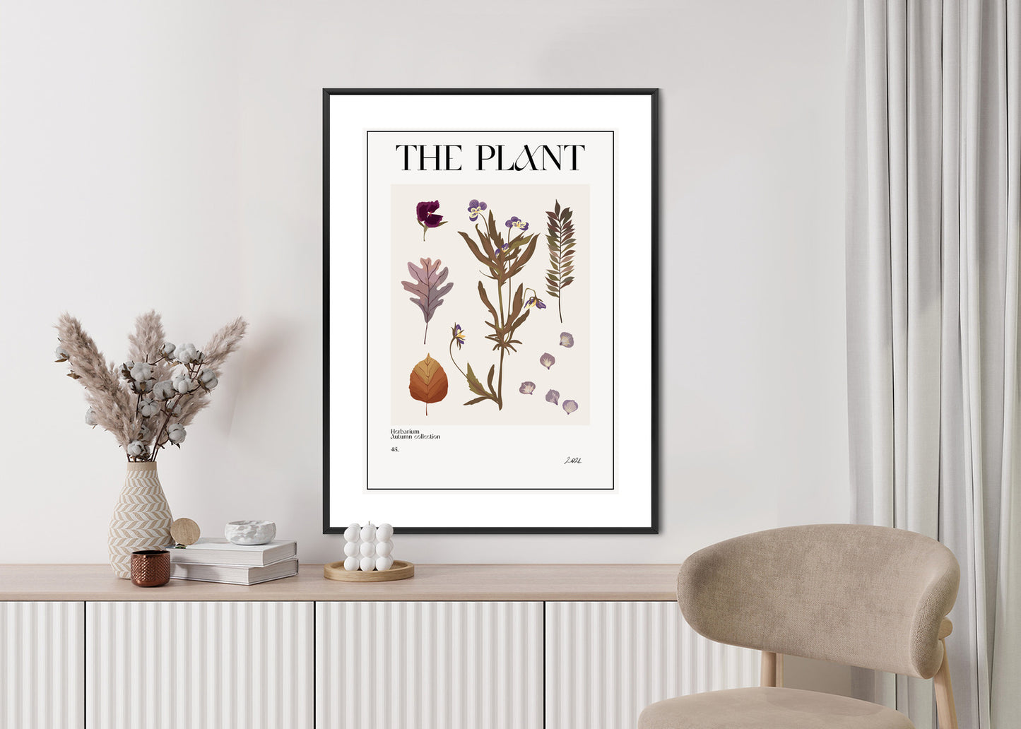 Poster Herbstpflanzen Im Herbarium Rahmen Aluminium Mit Passepartout Farbe Schwarz