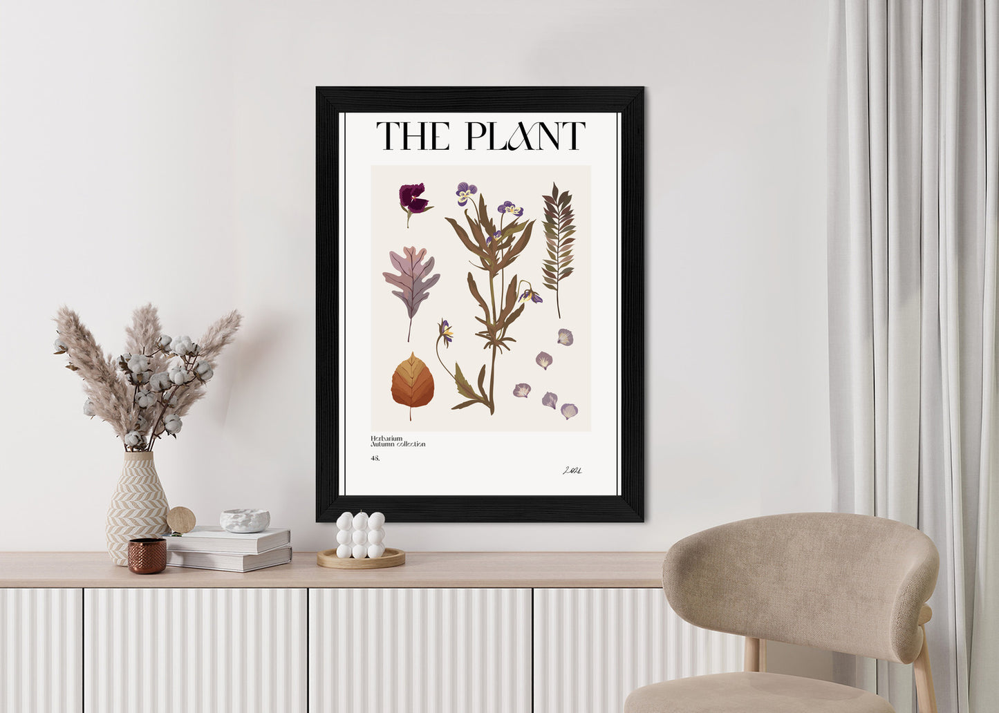 Poster Herbstpflanzen Im Herbarium Rahmen Aluminium Mit Passepartout Farbe Schwarz