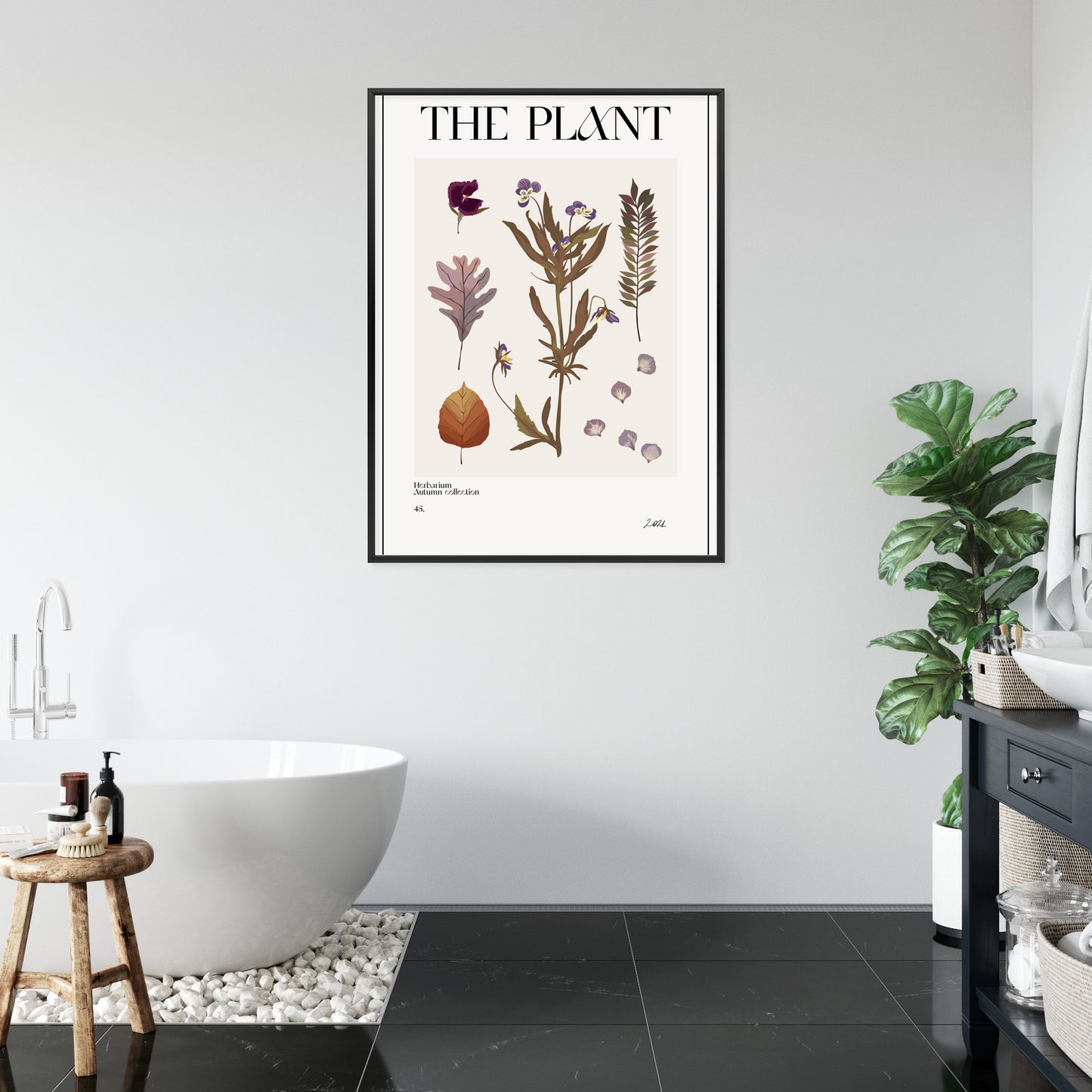 Poster Herbstpflanzen Im Herbarium Rahmen Aluminium Mit Passepartout Farbe Schwarz