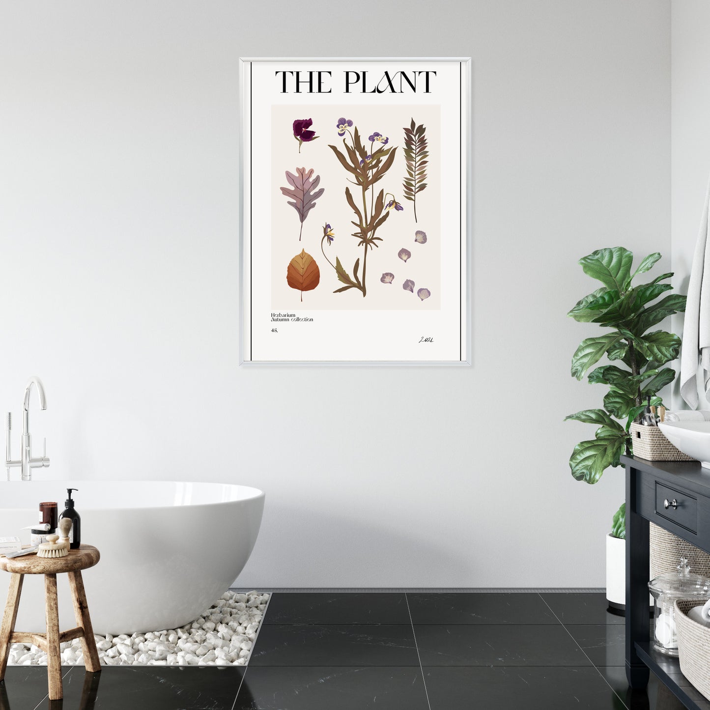 Poster Herbstpflanzen Im Herbarium Rahmen Aluminium Mit Passepartout Farbe Schwarz