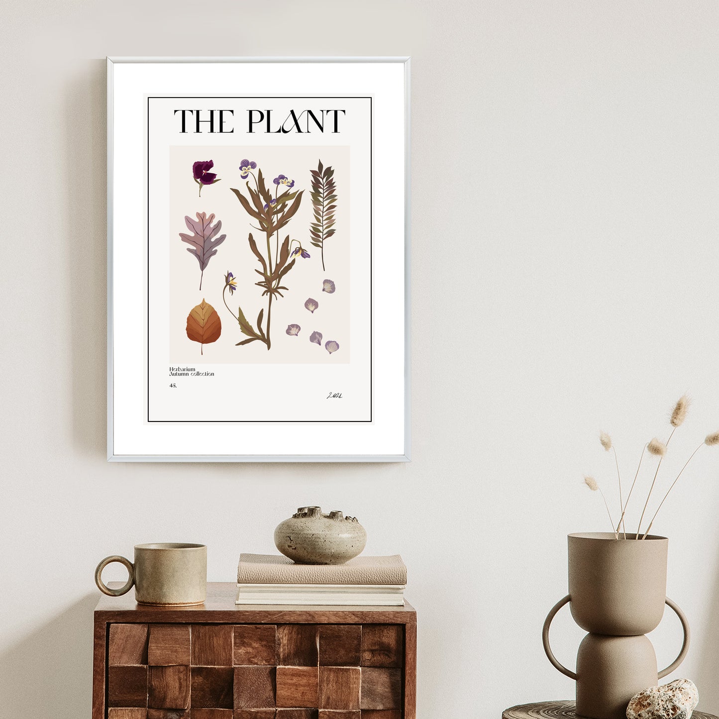 Poster Herbstpflanzen Im Herbarium Rahmen Aluminium Mit Passepartout Farbe Schwarz