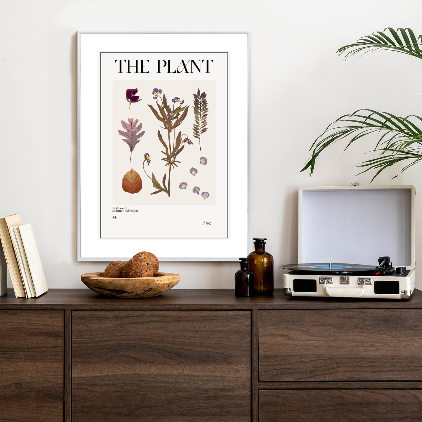 Poster Herbstpflanzen Im Herbarium Rahmen Aluminium Mit Passepartout Farbe Schwarz
