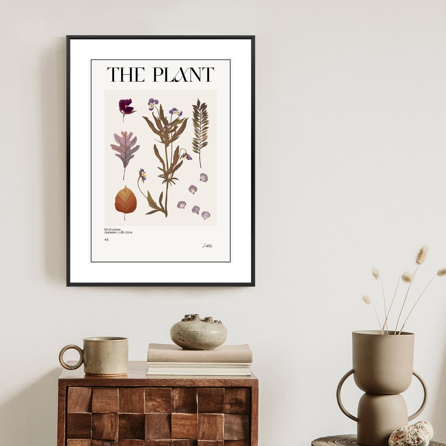 Poster Herbstpflanzen Im Herbarium Rahmen Aluminium Mit Passepartout Farbe Schwarz