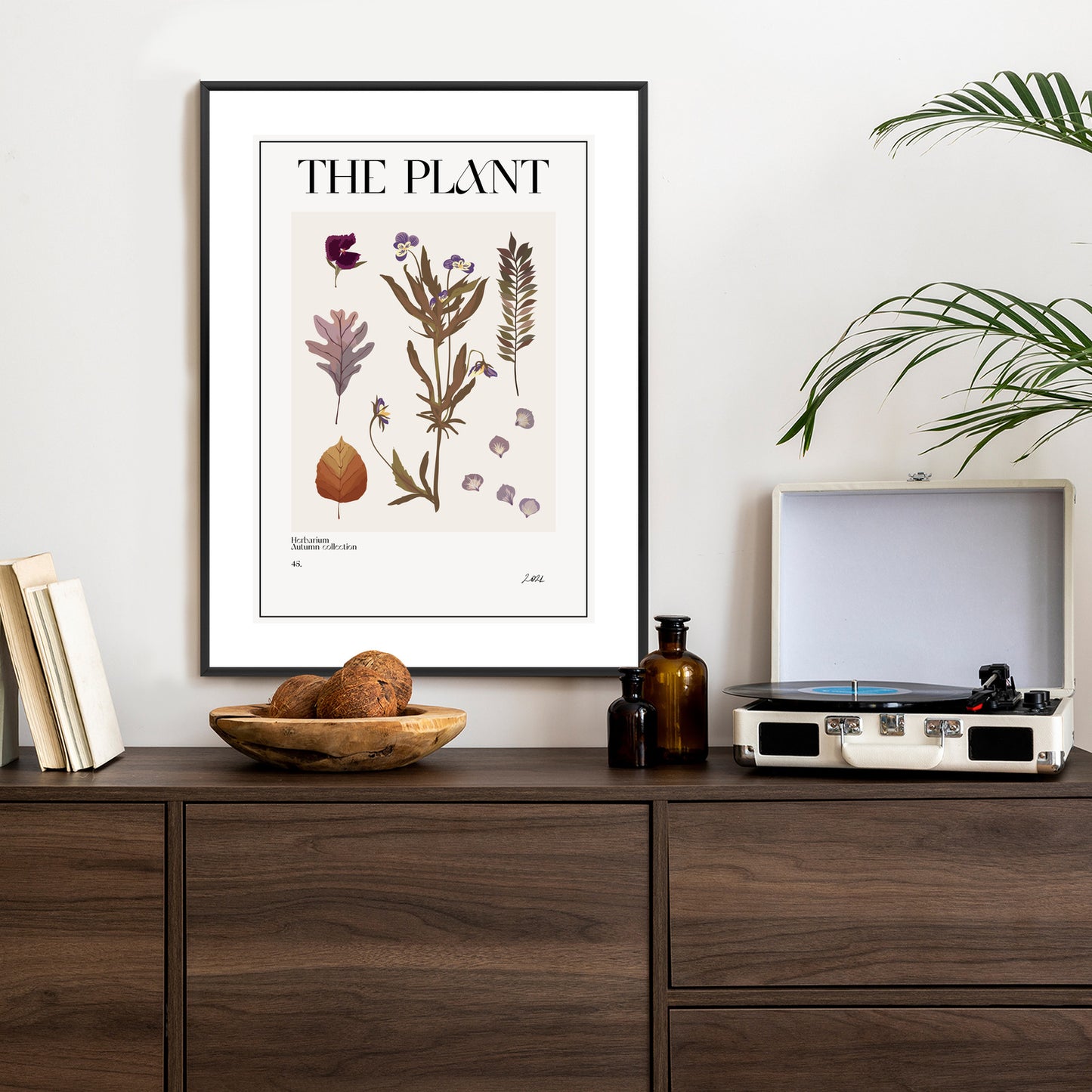 Poster Herbstpflanzen Im Herbarium Rahmen Aluminium Mit Passepartout Farbe Schwarz