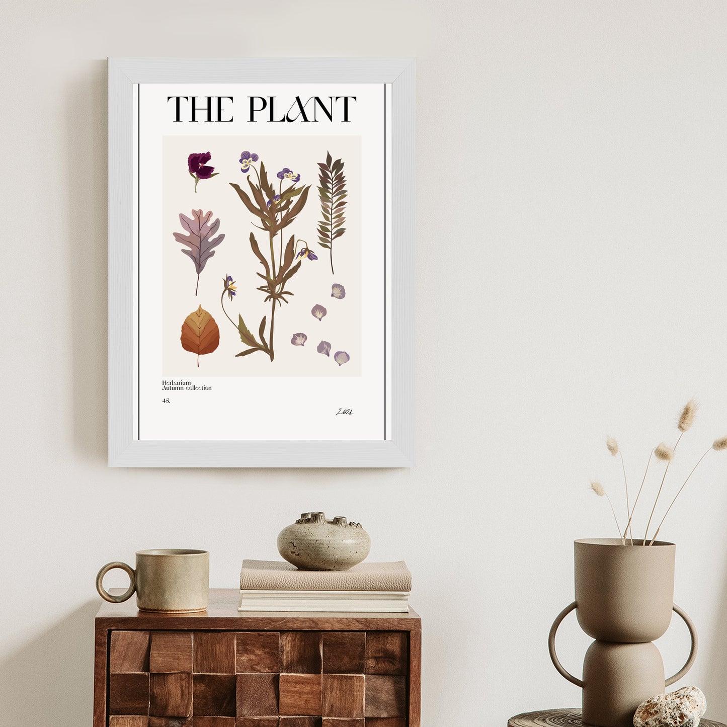 Poster Herbstpflanzen Im Herbarium Rahmen Aluminium Mit Passepartout Farbe Schwarz