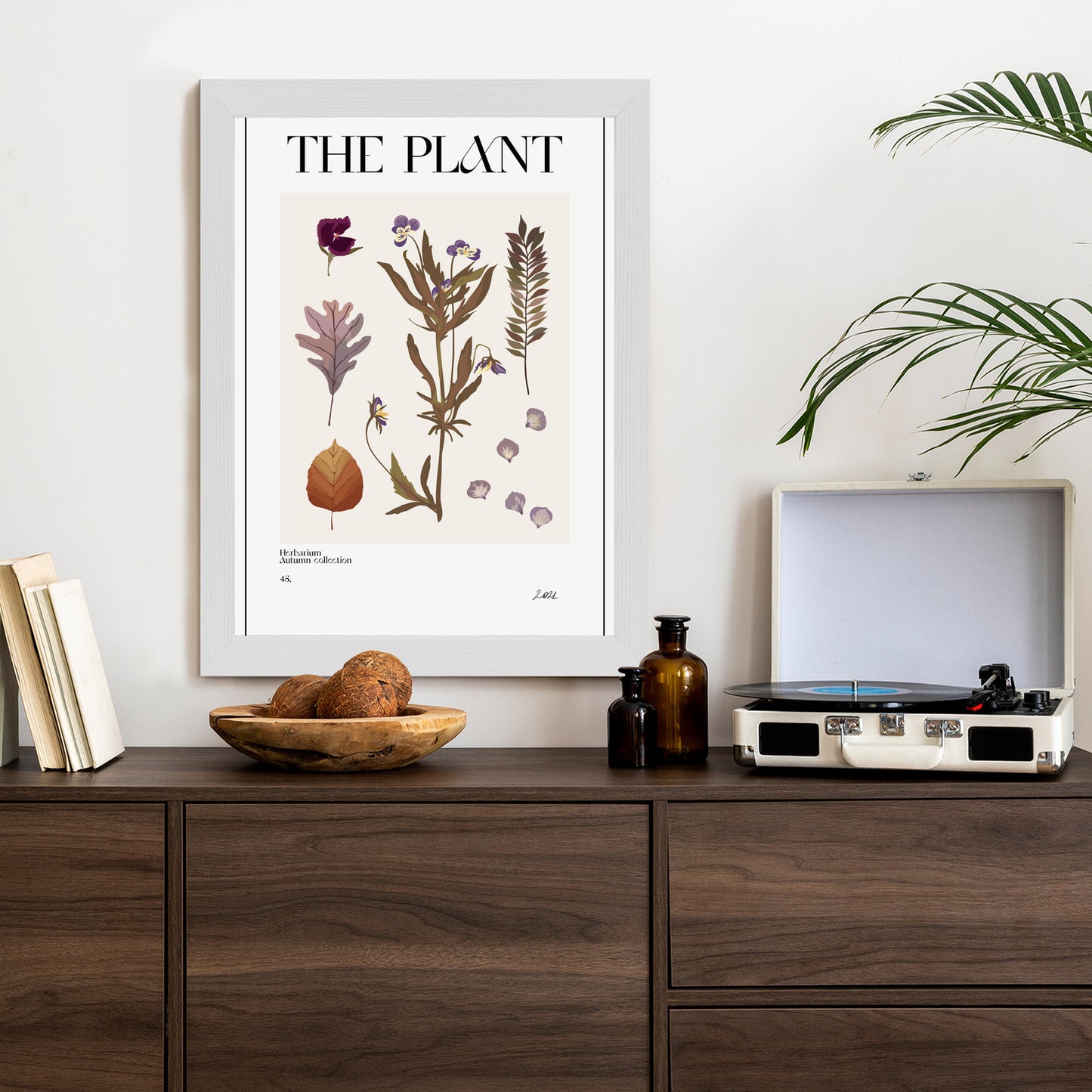 Poster Herbstpflanzen Im Herbarium Rahmen Aluminium Mit Passepartout Farbe Schwarz