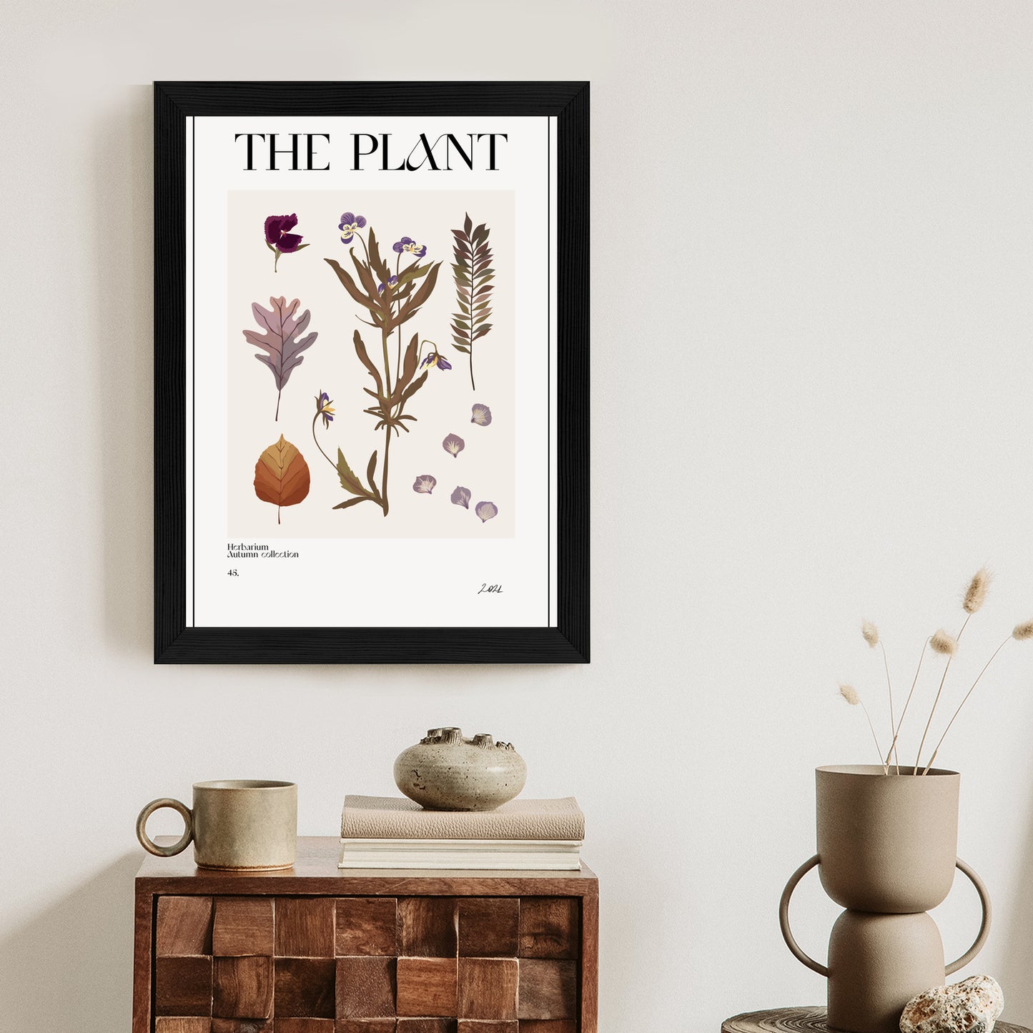 Poster Herbstpflanzen Im Herbarium Rahmen Aluminium Mit Passepartout Farbe Schwarz