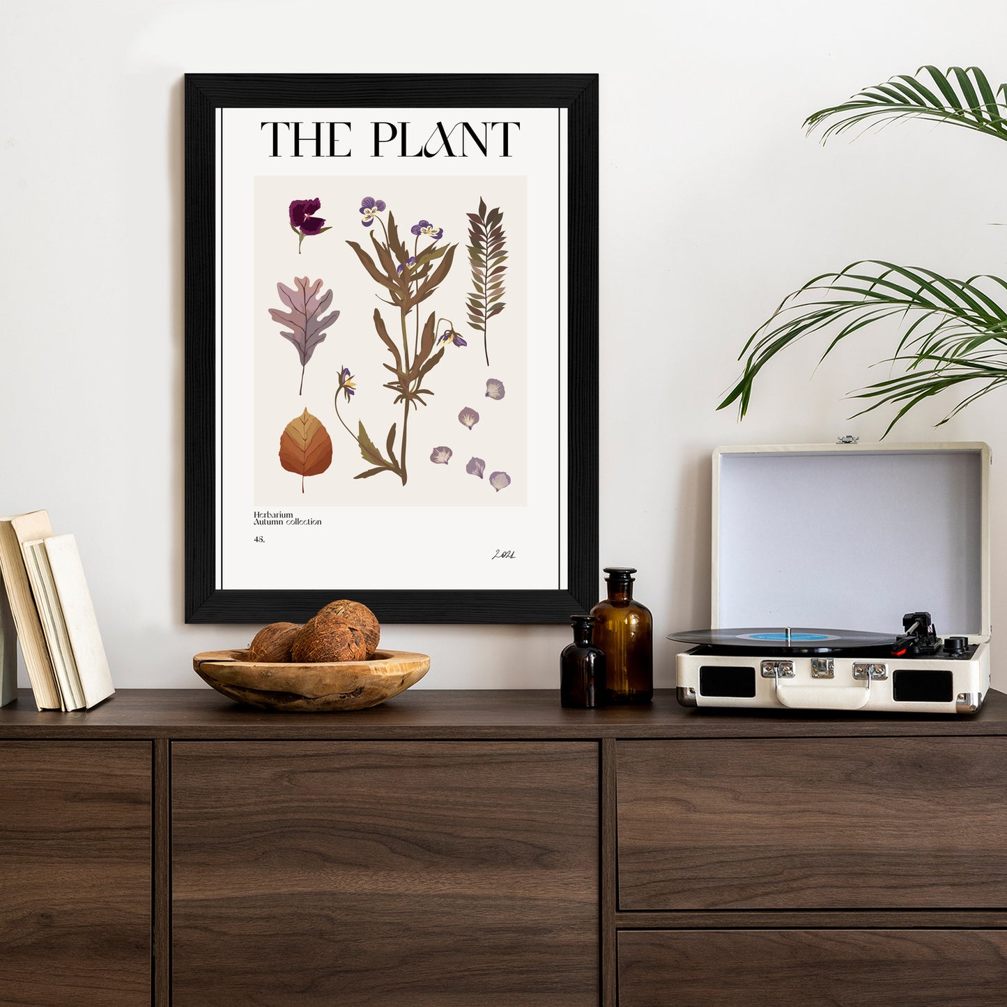 Poster Herbstpflanzen Im Herbarium Rahmen Aluminium Mit Passepartout Farbe Schwarz
