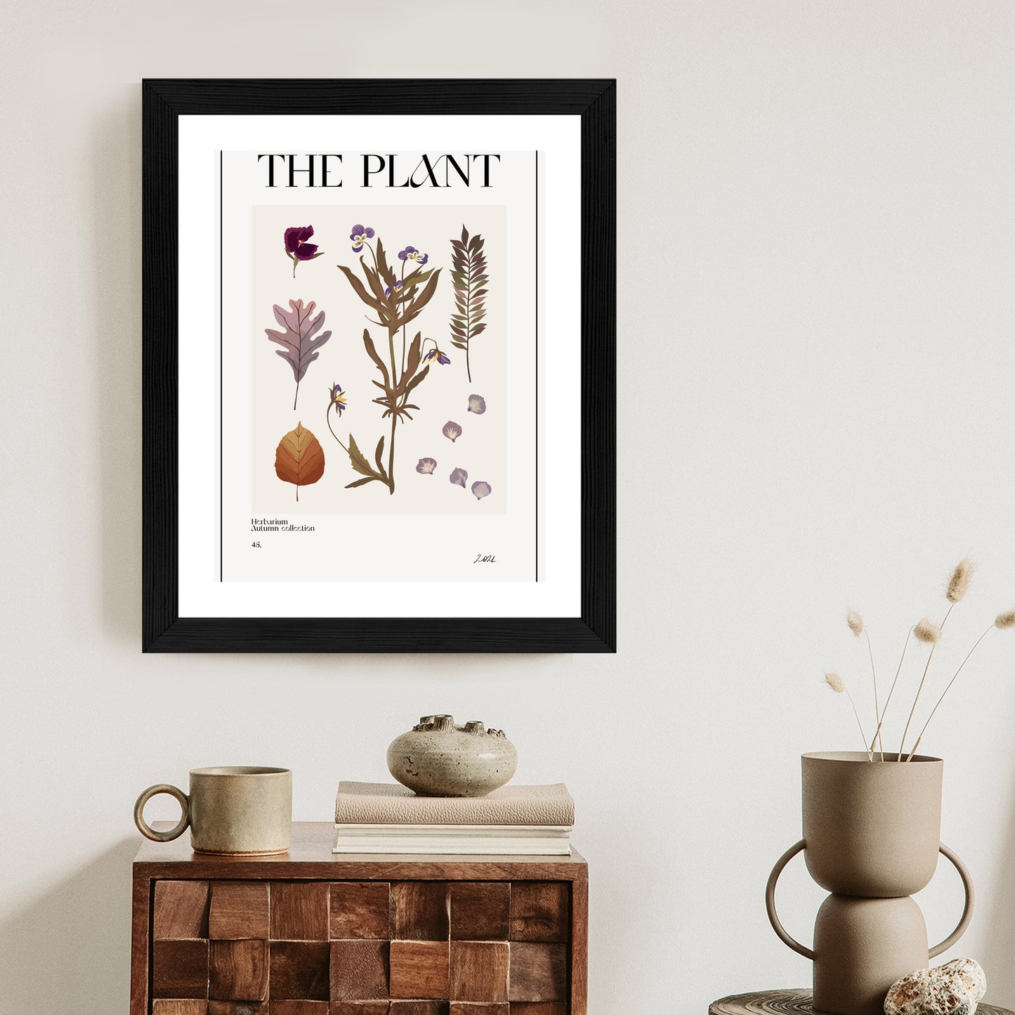 Poster Herbstpflanzen Im Herbarium Rahmen Aluminium Mit Passepartout Farbe Schwarz