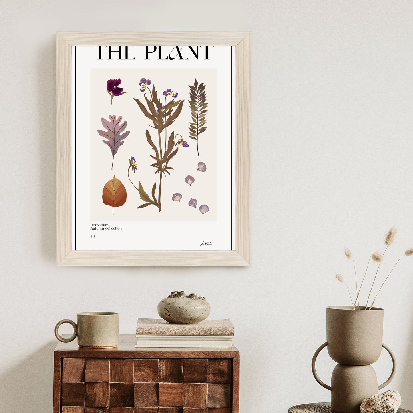 Poster Herbstpflanzen Im Herbarium Rahmen Aluminium Mit Passepartout Farbe Schwarz