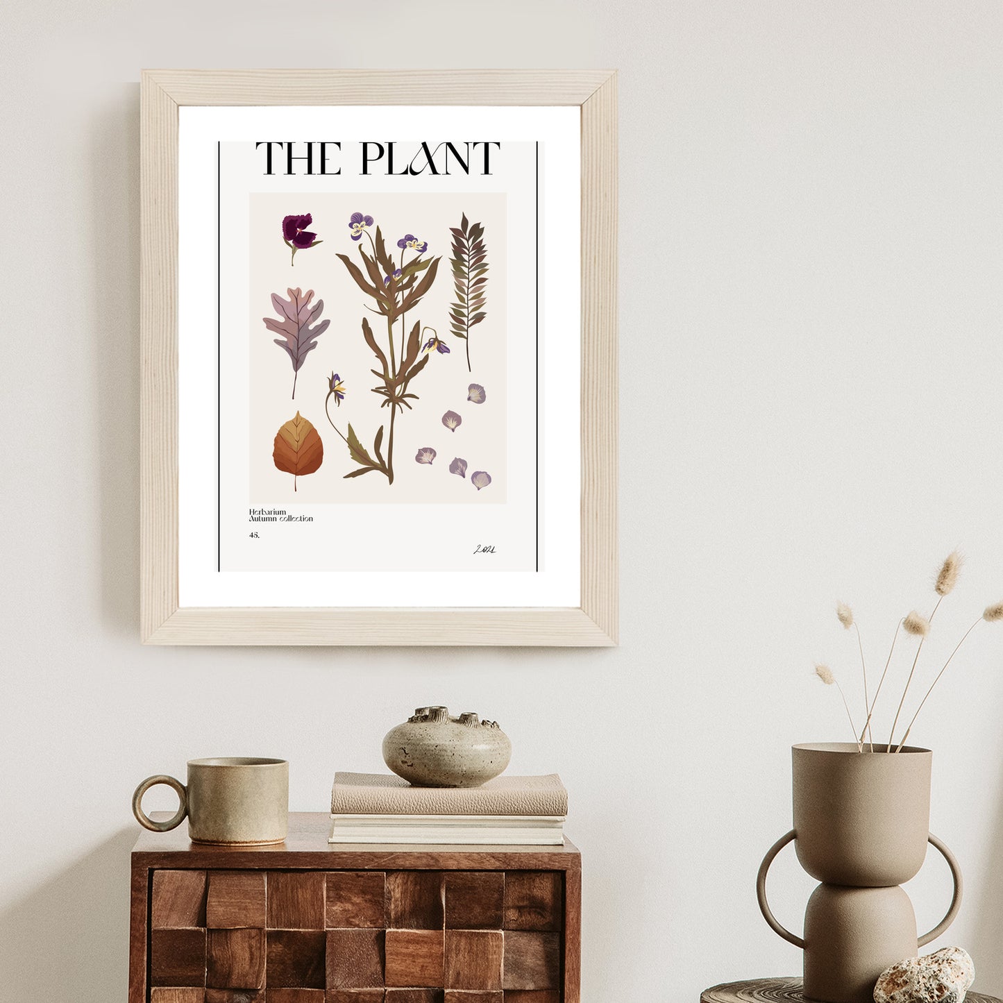 Poster Herbstpflanzen Im Herbarium Rahmen Aluminium Mit Passepartout Farbe Schwarz