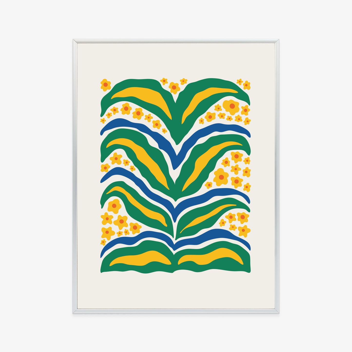 Poster Minimalistische Pflanze Mit Gelber Blumenabstraktion Rahmen Hölzern Farbe Weiß