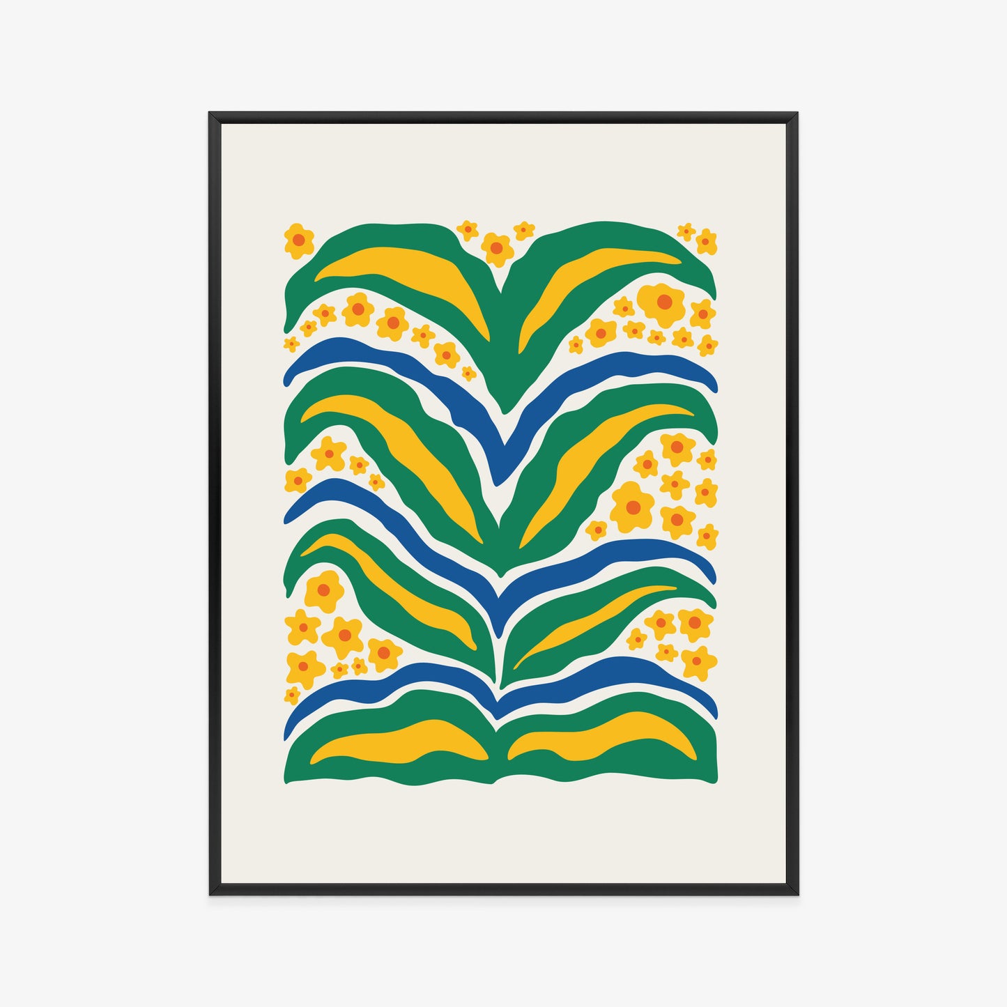 Poster Minimalistische Pflanze Mit Gelber Blumenabstraktion Rahmen Hölzern Farbe Weiß