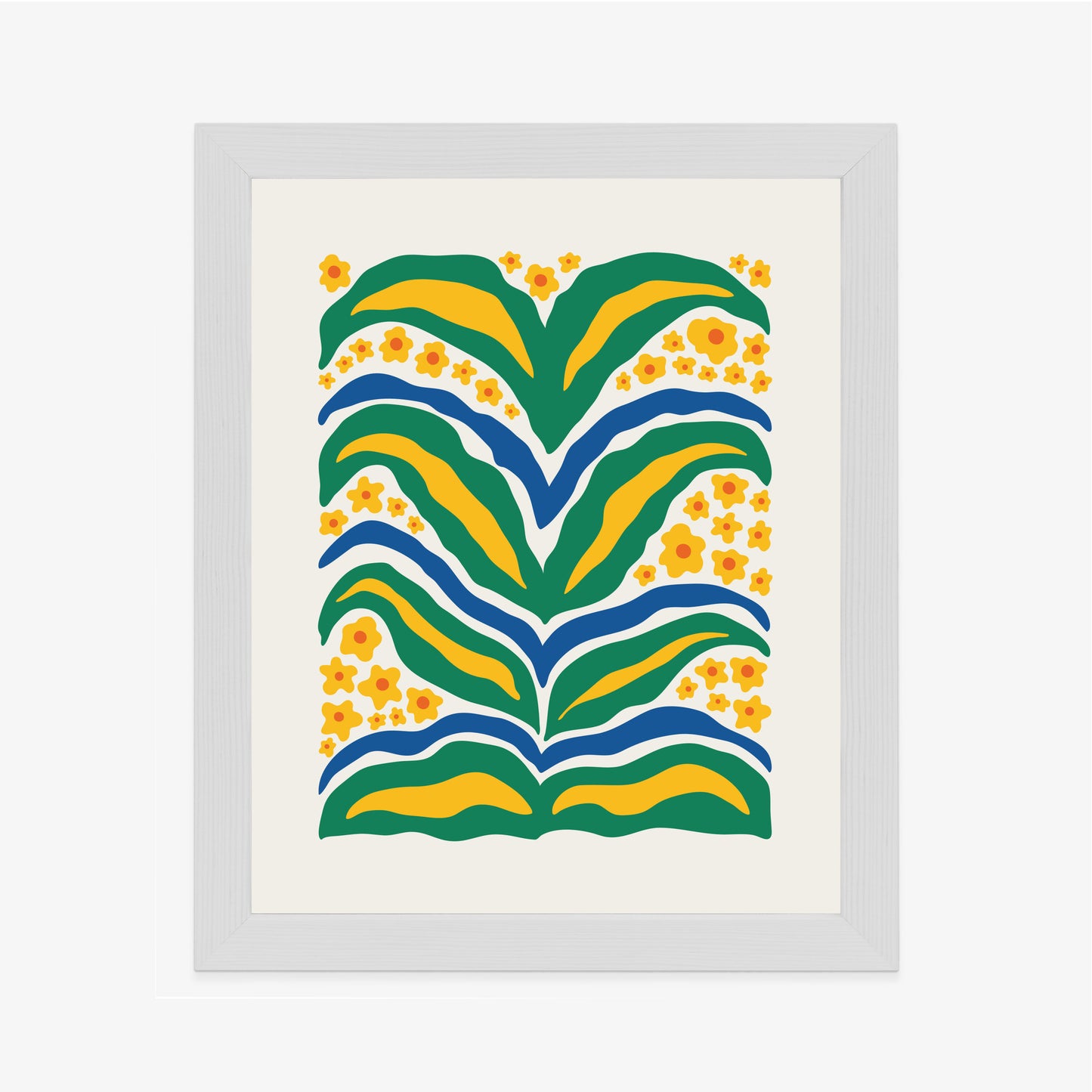 Poster Minimalistische Pflanze Mit Gelber Blumenabstraktion Rahmen Hölzern Farbe Weiß