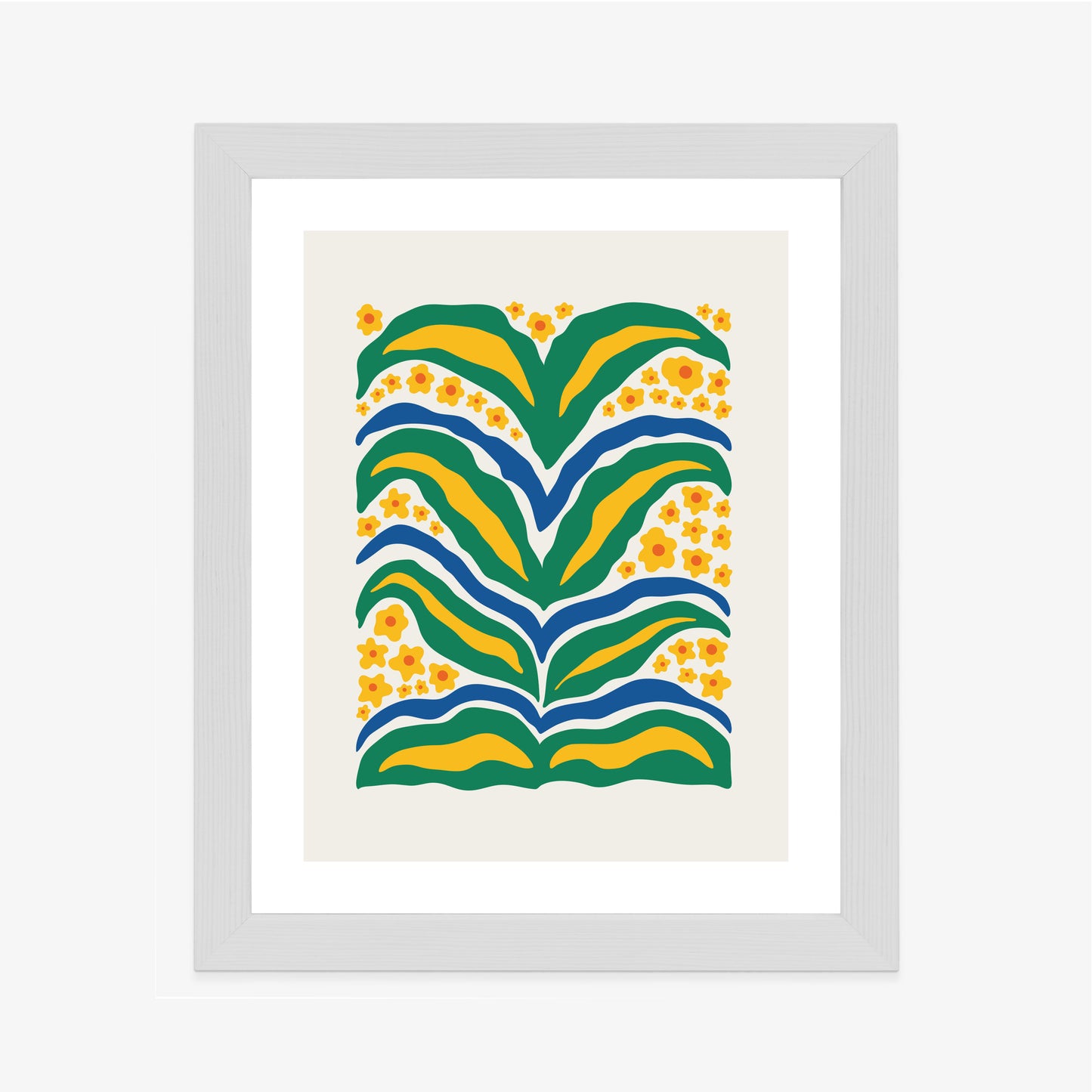 Poster Minimalistische Pflanze Mit Gelber Blumenabstraktion Rahmen Hölzern Farbe Weiß