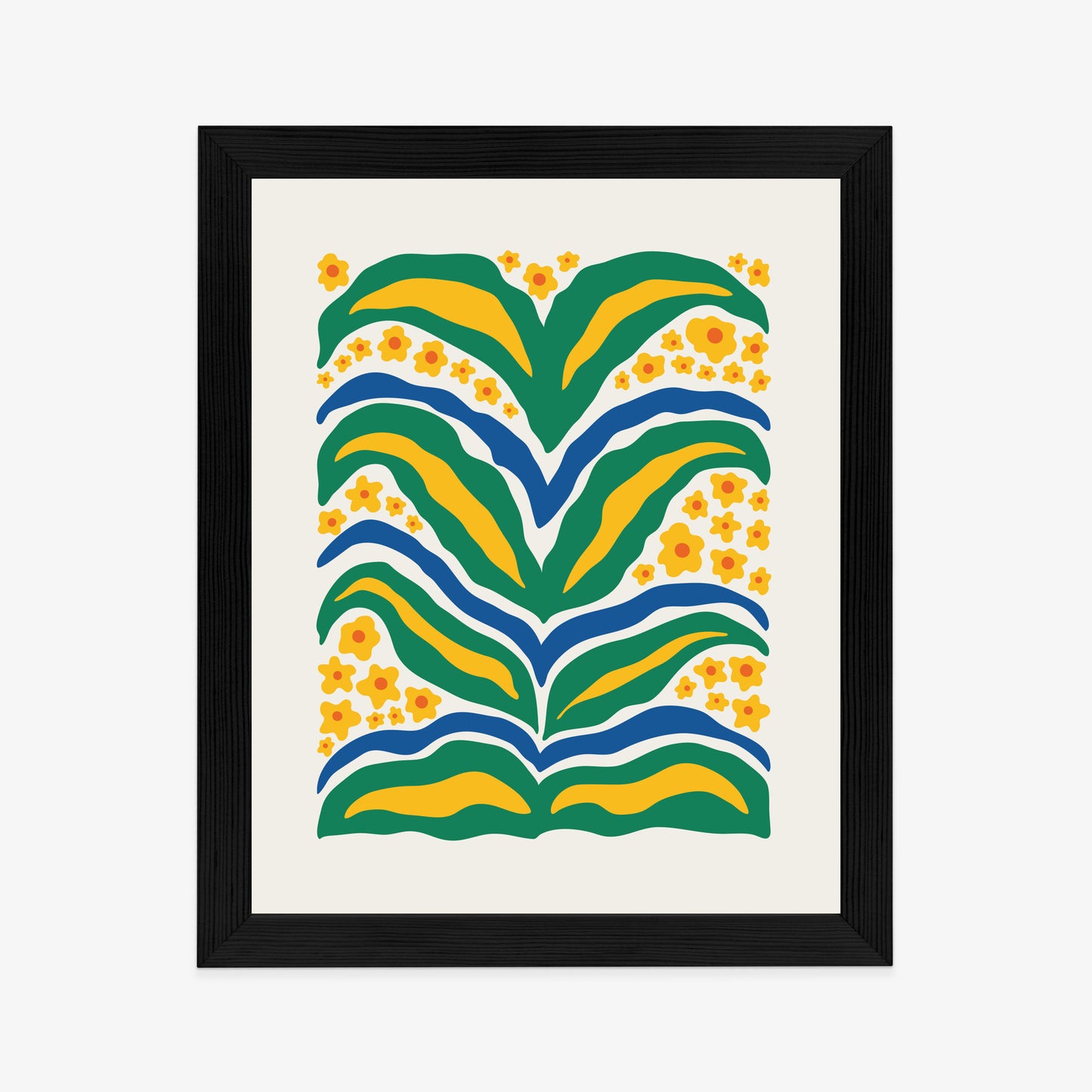 Poster Minimalistische Pflanze Mit Gelber Blumenabstraktion Rahmen Hölzern Farbe Weiß