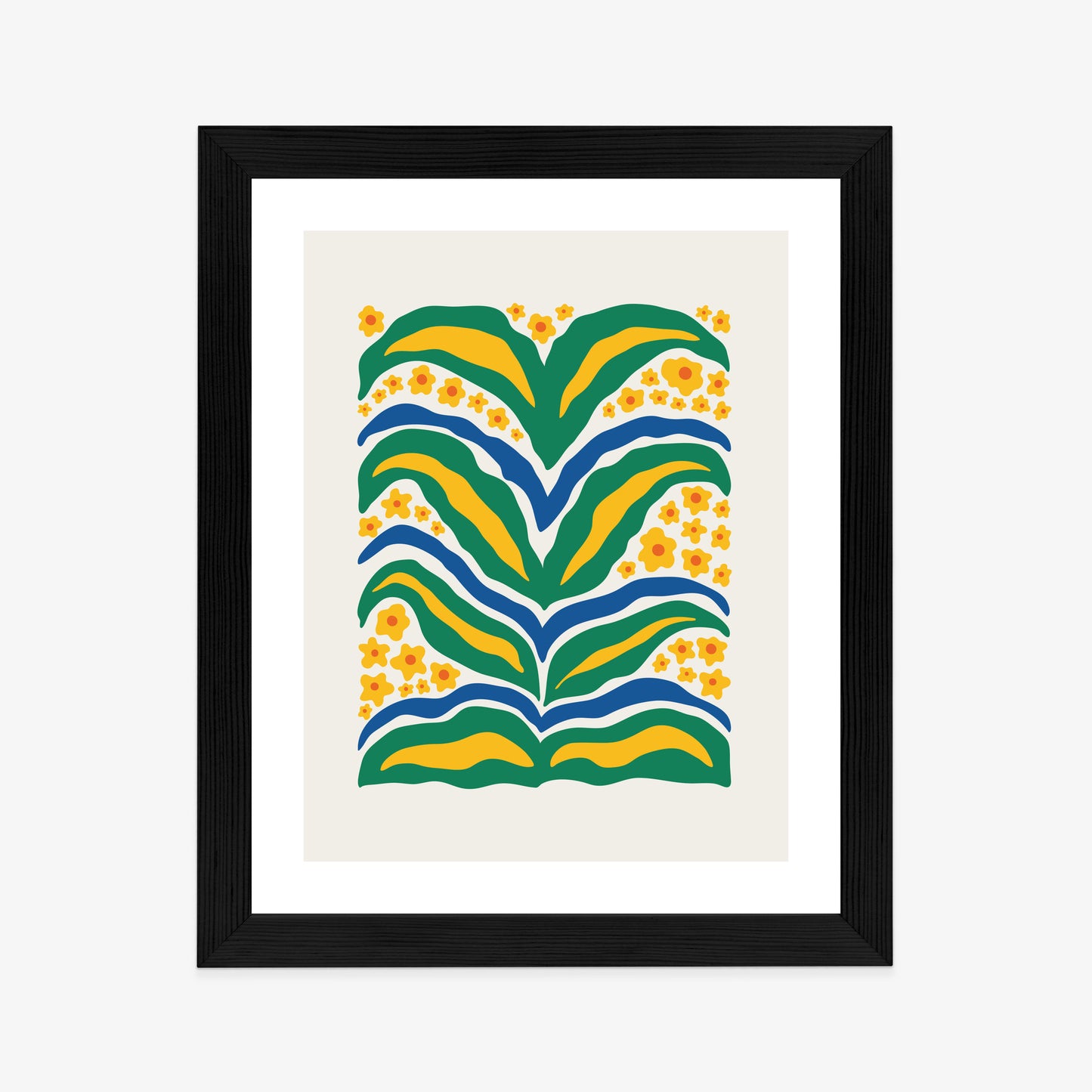 Poster Minimalistische Pflanze Mit Gelber Blumenabstraktion Rahmen Hölzern Farbe Weiß