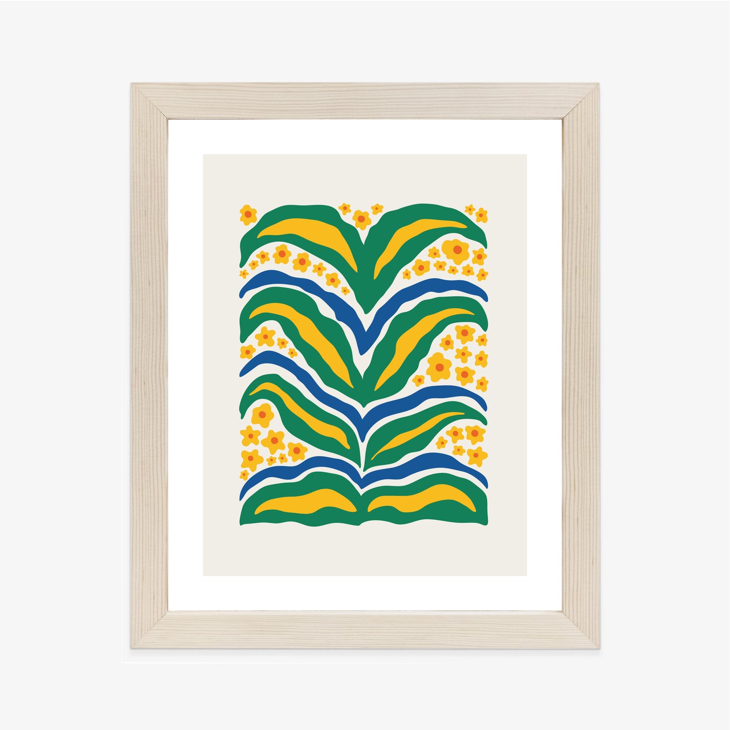 Poster Minimalistische Pflanze Mit Gelber Blumenabstraktion Rahmen Hölzern Farbe Weiß