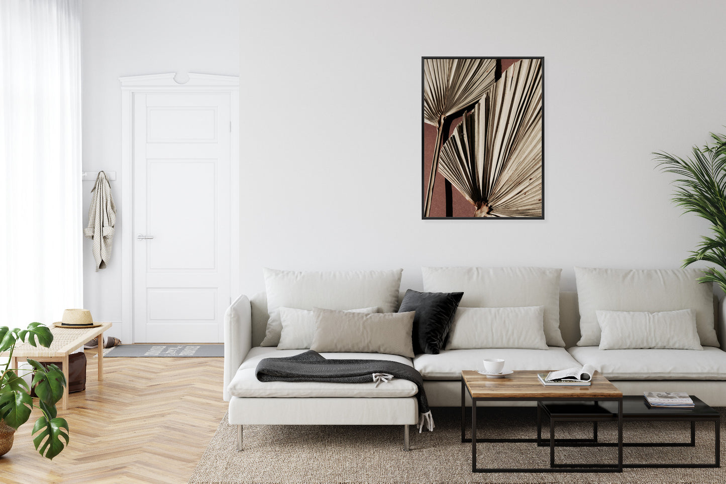 Poster Exotische Palmblätter Aus Nächster Nähe Rahmen Holz Mit Passepartout Farbe Natürlich