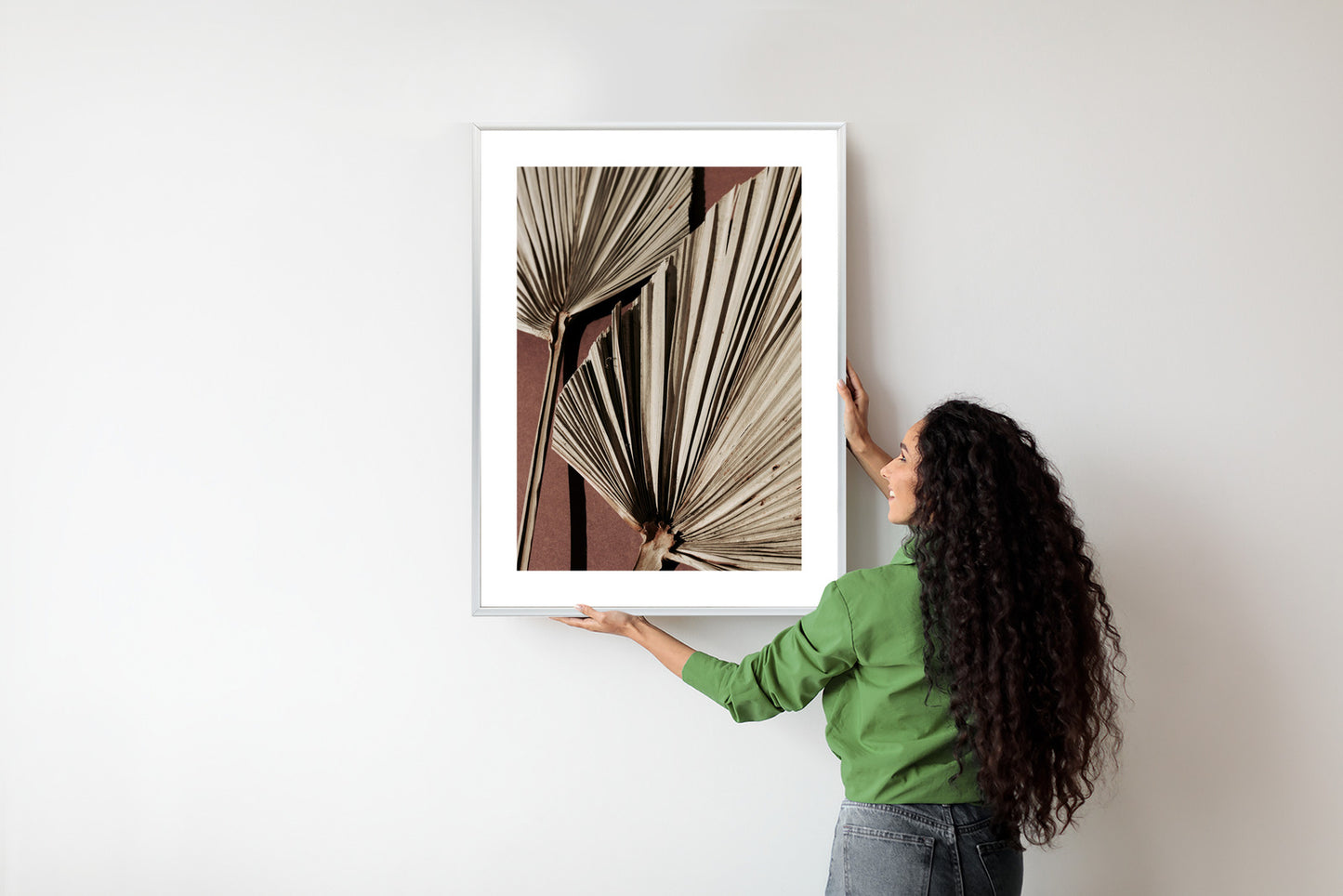 Poster Exotische Palmblätter Aus Nächster Nähe Rahmen Holz Mit Passepartout Farbe Natürlich