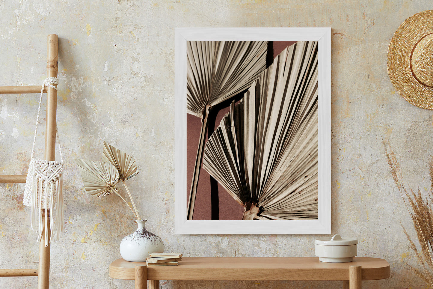 Poster Exotische Palmblätter Aus Nächster Nähe Rahmen Holz Mit Passepartout Farbe Natürlich