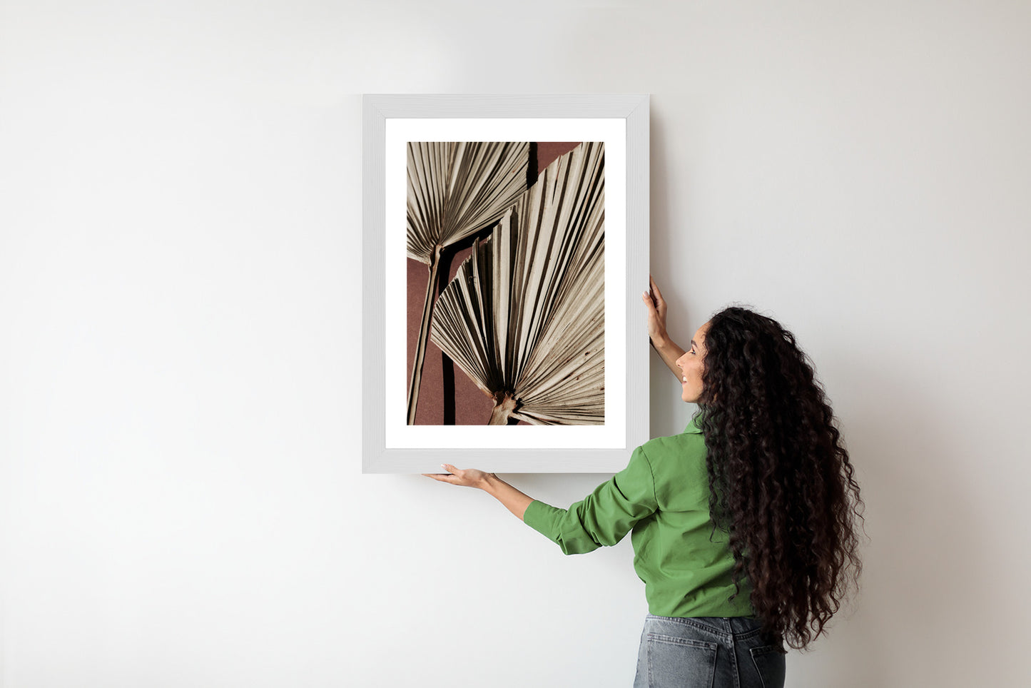 Poster Exotische Palmblätter Aus Nächster Nähe Rahmen Holz Mit Passepartout Farbe Natürlich