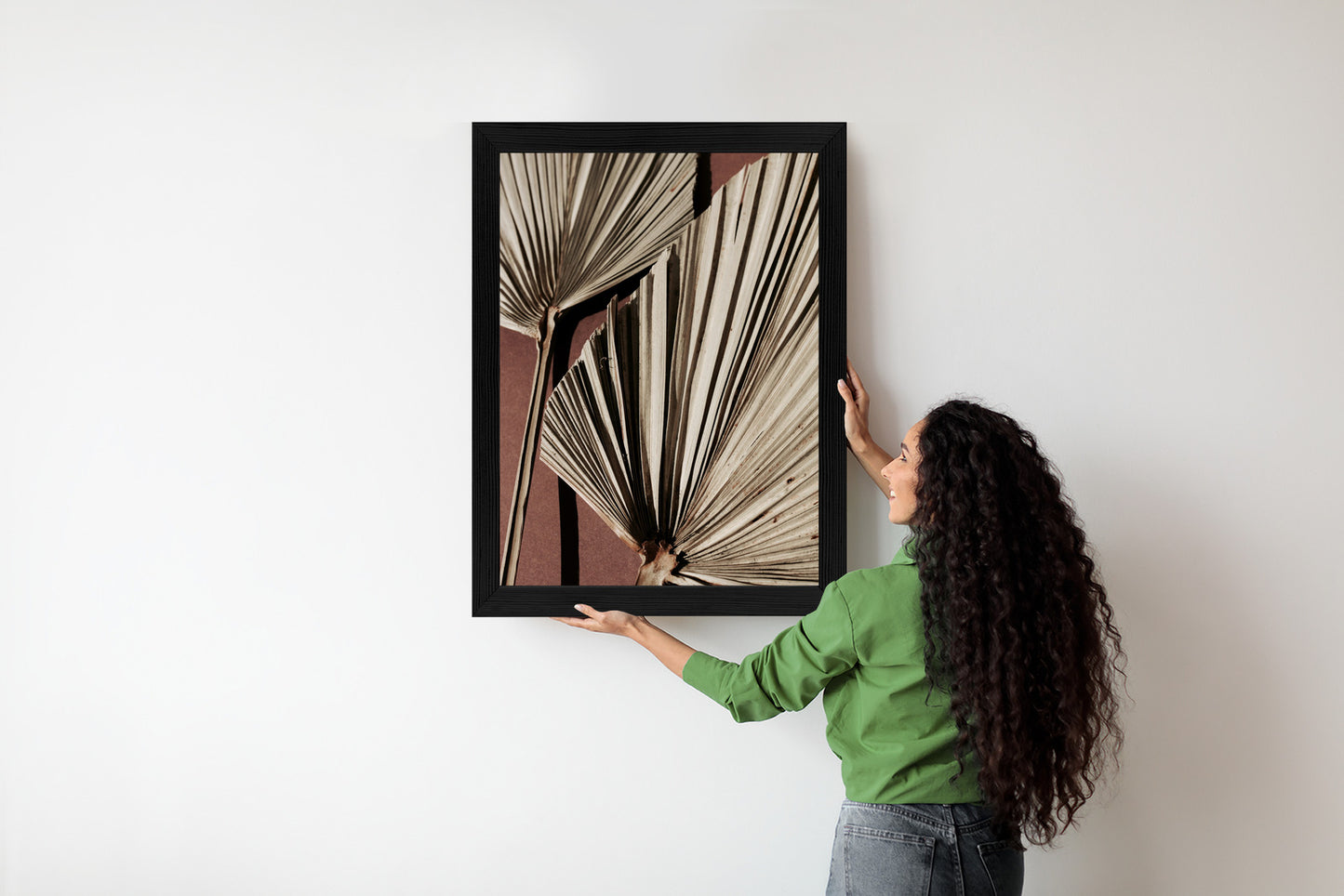 Poster Exotische Palmblätter Aus Nächster Nähe Rahmen Holz Mit Passepartout Farbe Natürlich