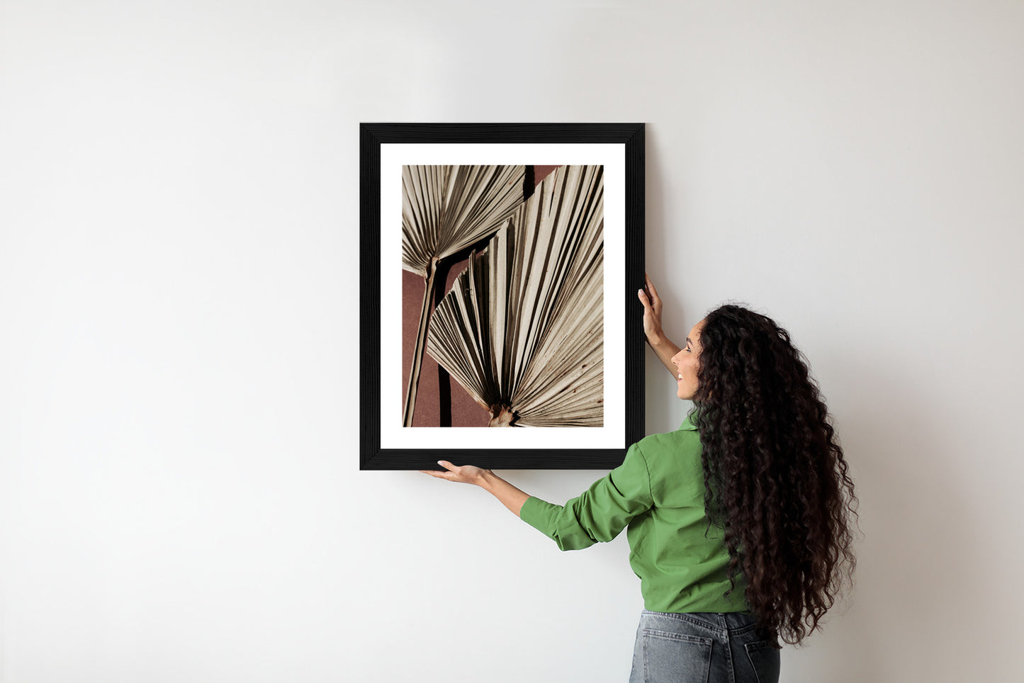 Poster Exotische Palmblätter Aus Nächster Nähe Rahmen Holz Mit Passepartout Farbe Natürlich
