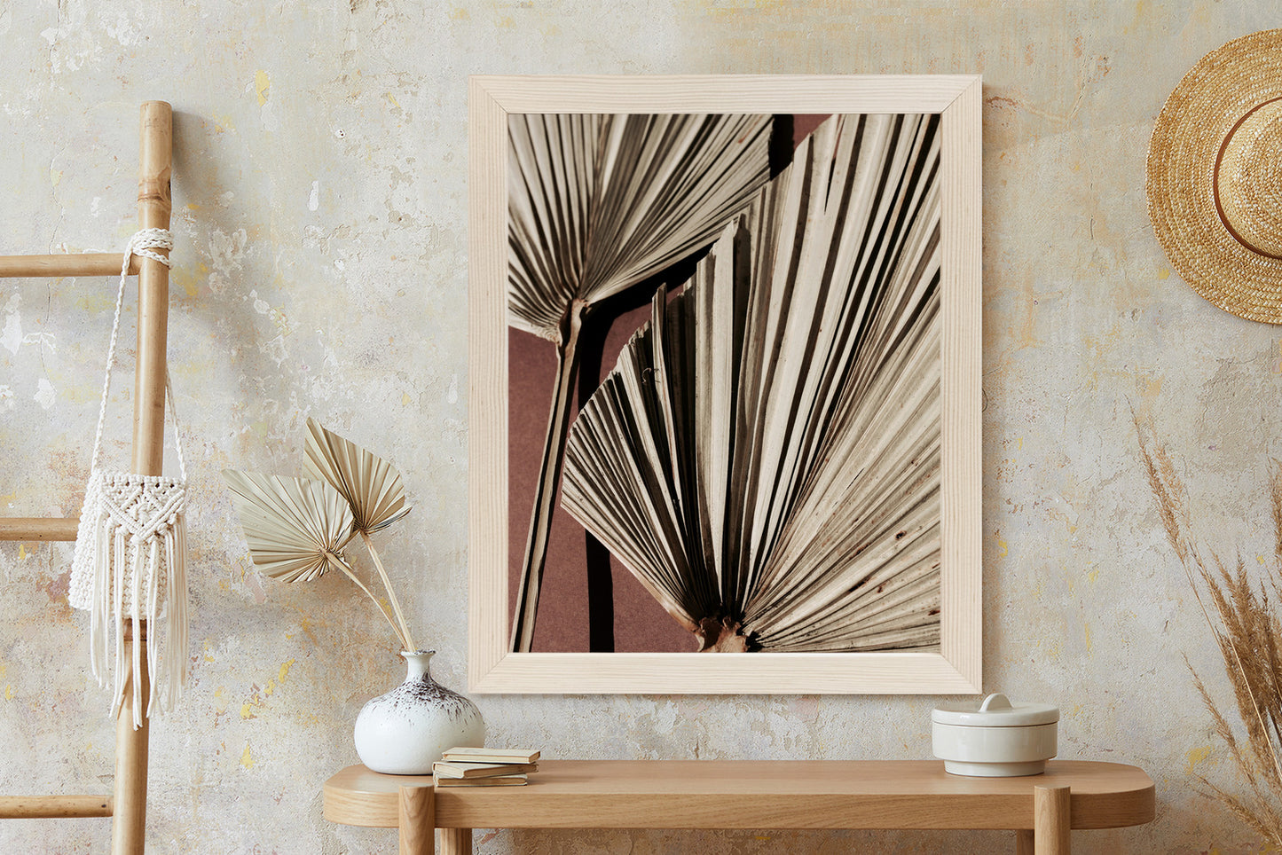 Poster Exotische Palmblätter Aus Nächster Nähe Rahmen Holz Mit Passepartout Farbe Natürlich
