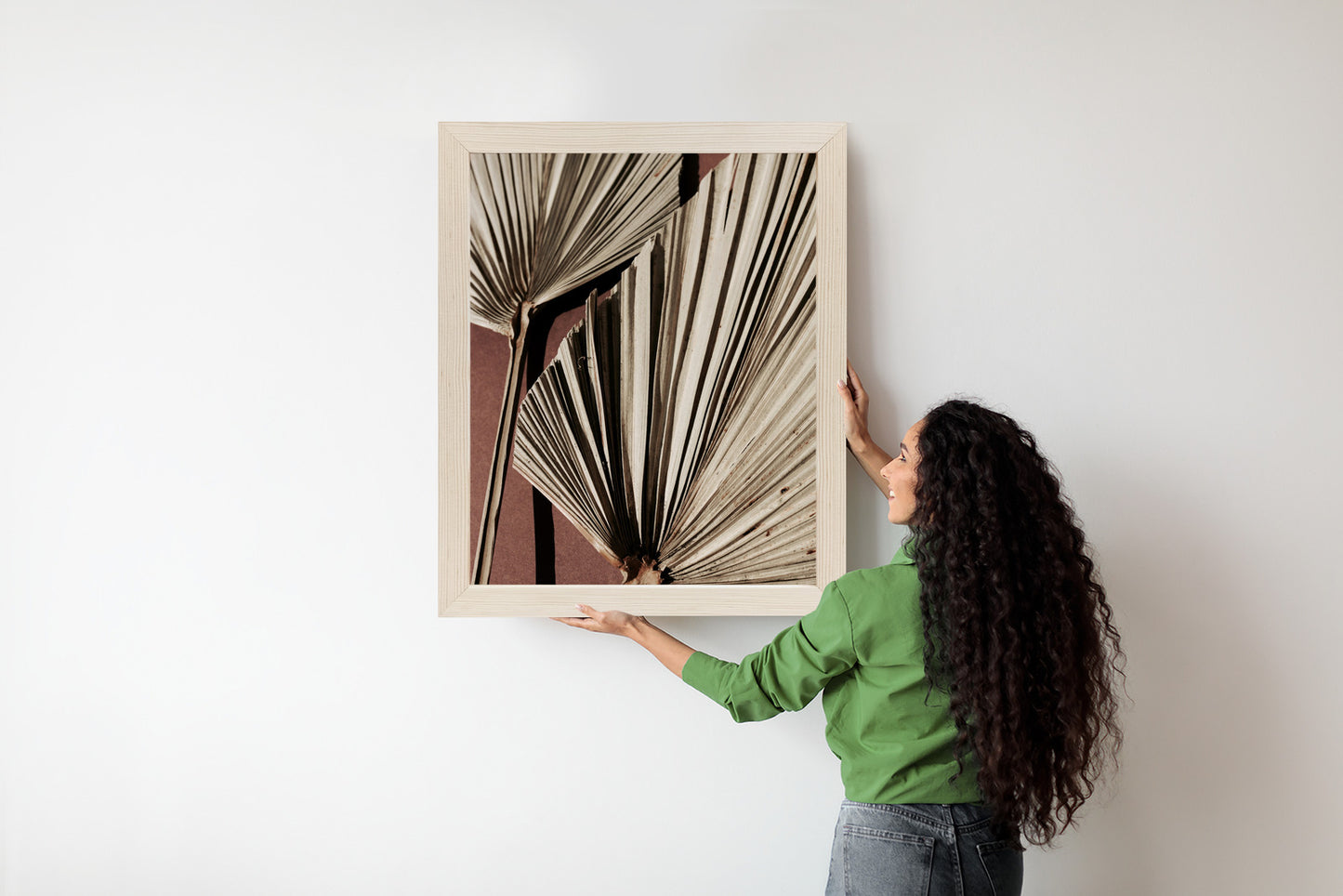 Poster Exotische Palmblätter Aus Nächster Nähe Rahmen Holz Mit Passepartout Farbe Natürlich