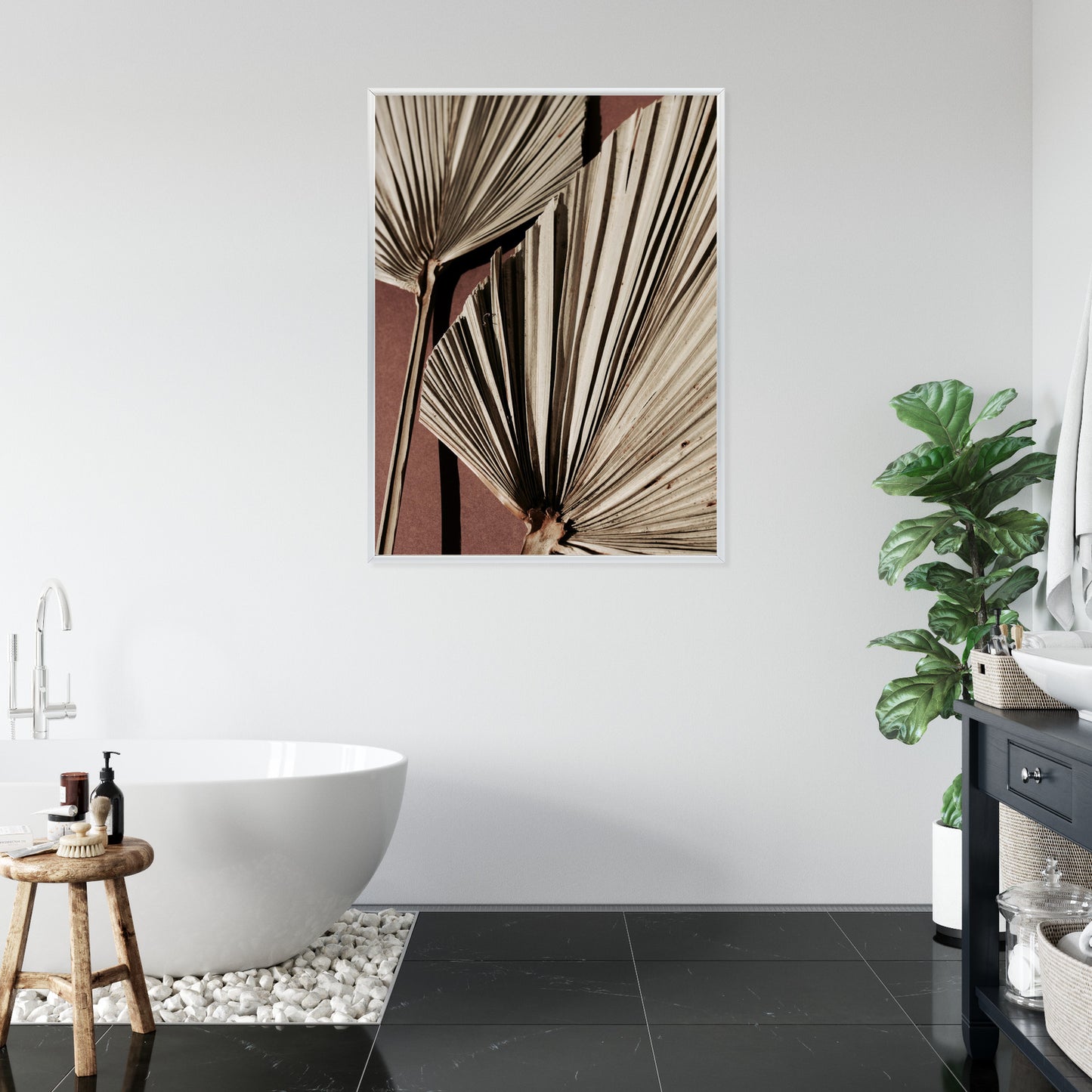 Poster Exotische Palmblätter Aus Nächster Nähe Rahmen Holz Mit Passepartout Farbe Natürlich