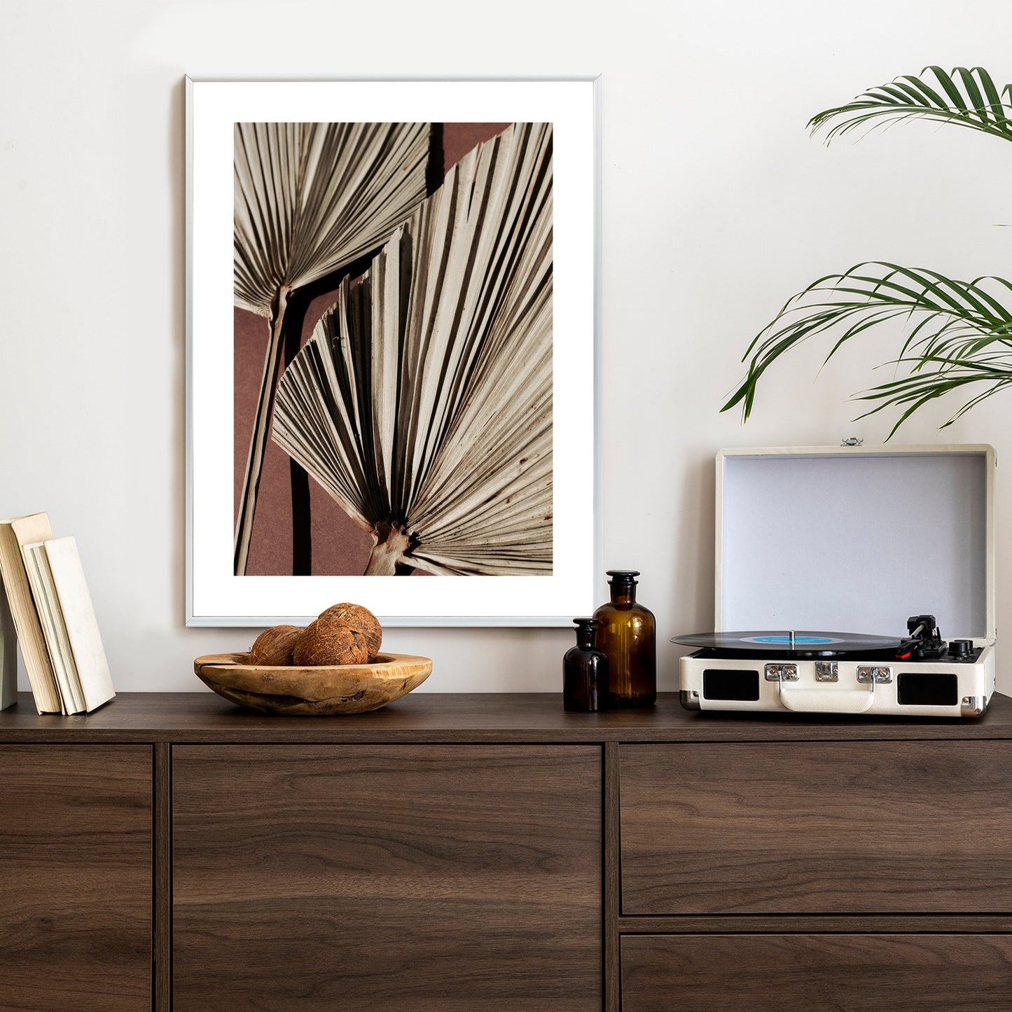 Poster Exotische Palmblätter Aus Nächster Nähe Rahmen Holz Mit Passepartout Farbe Natürlich