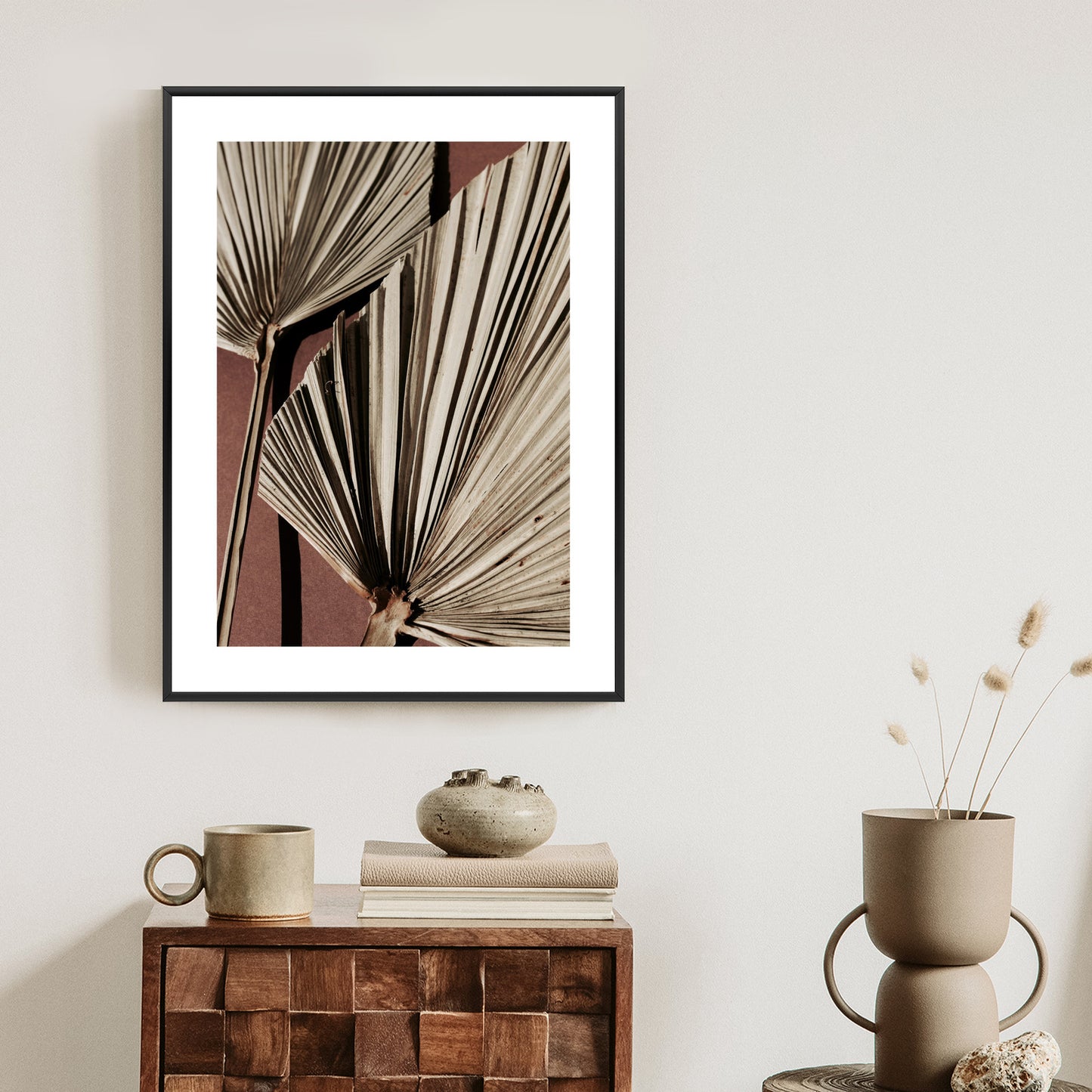 Poster Exotische Palmblätter Aus Nächster Nähe Rahmen Holz Mit Passepartout Farbe Natürlich