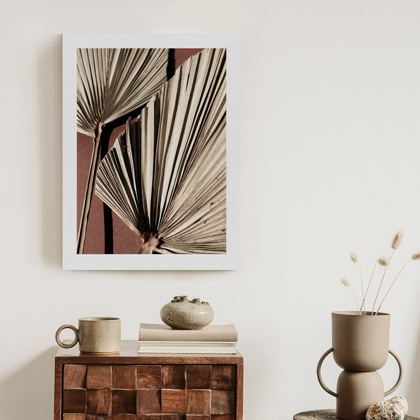 Poster Exotische Palmblätter Aus Nächster Nähe Rahmen Holz Mit Passepartout Farbe Natürlich