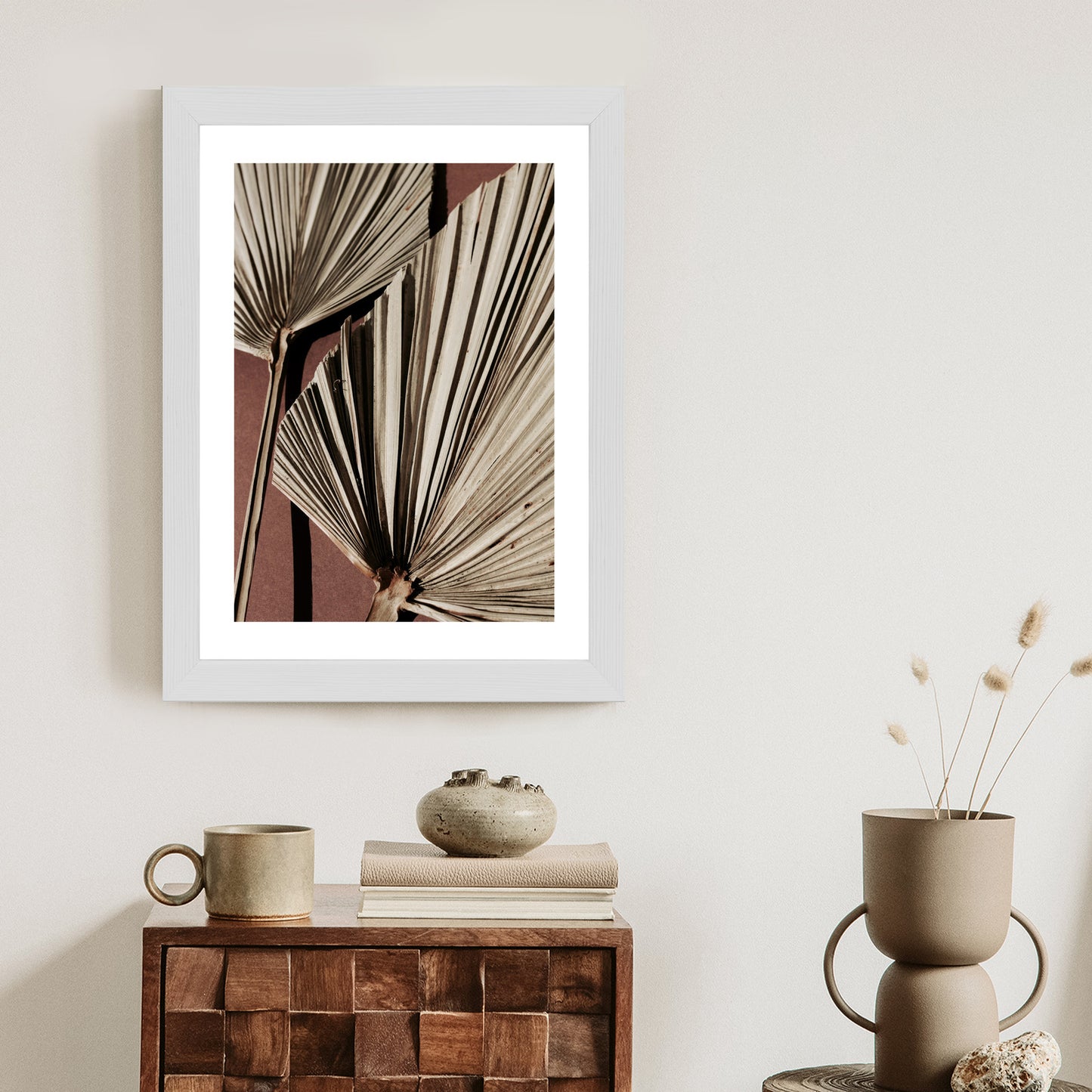 Poster Exotische Palmblätter Aus Nächster Nähe Rahmen Holz Mit Passepartout Farbe Natürlich